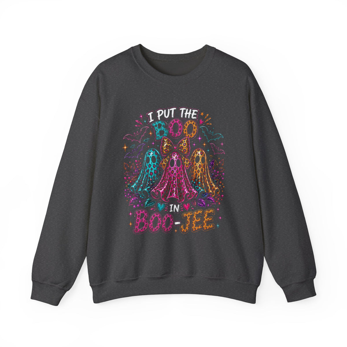 Halloween Crewneck Sweatshirt - "I Put the Boo in Boo-tee" Colorful Ghosts