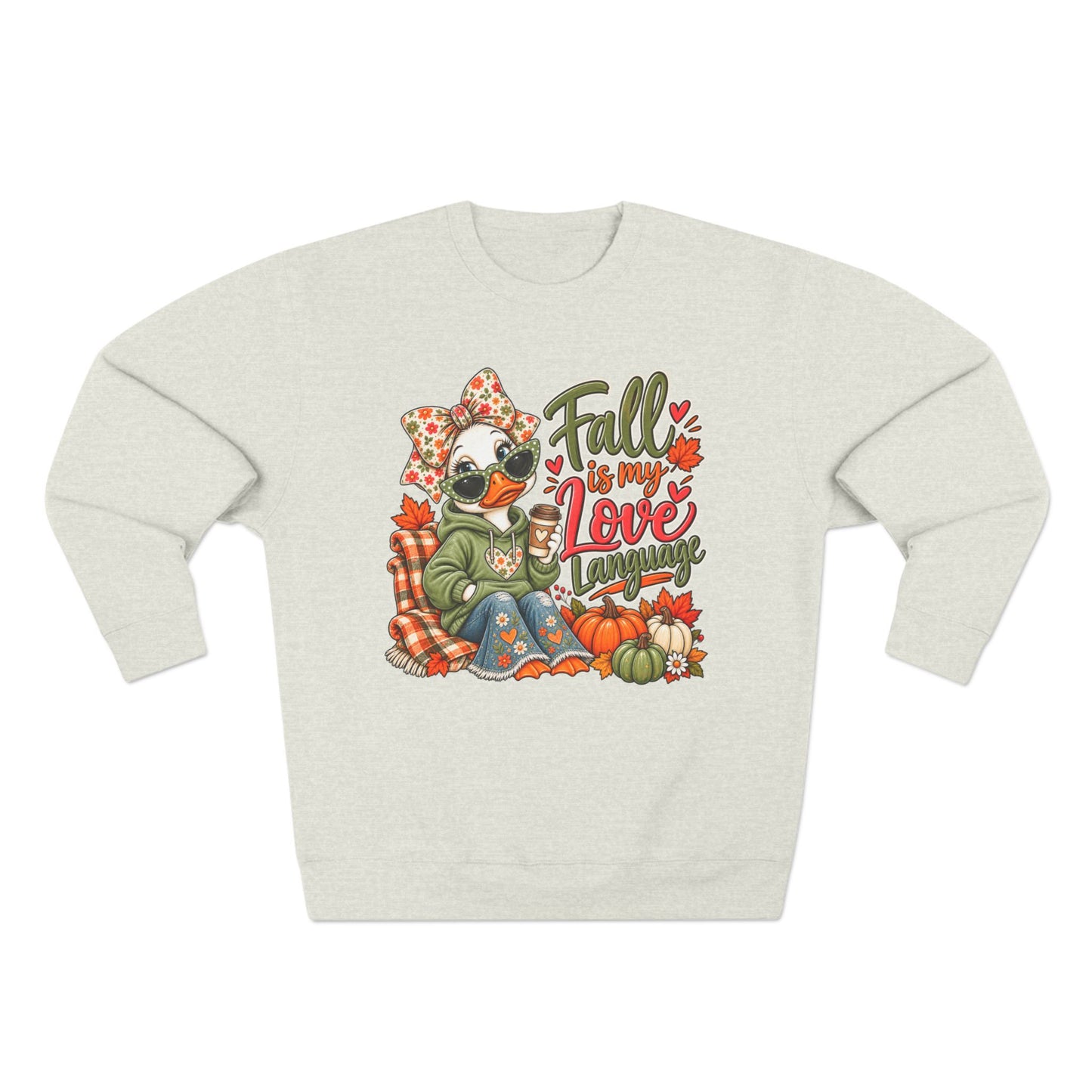 Fall Is My Love Language Sweatshirt — Cozy Autumn Duck Design with Pumpkins