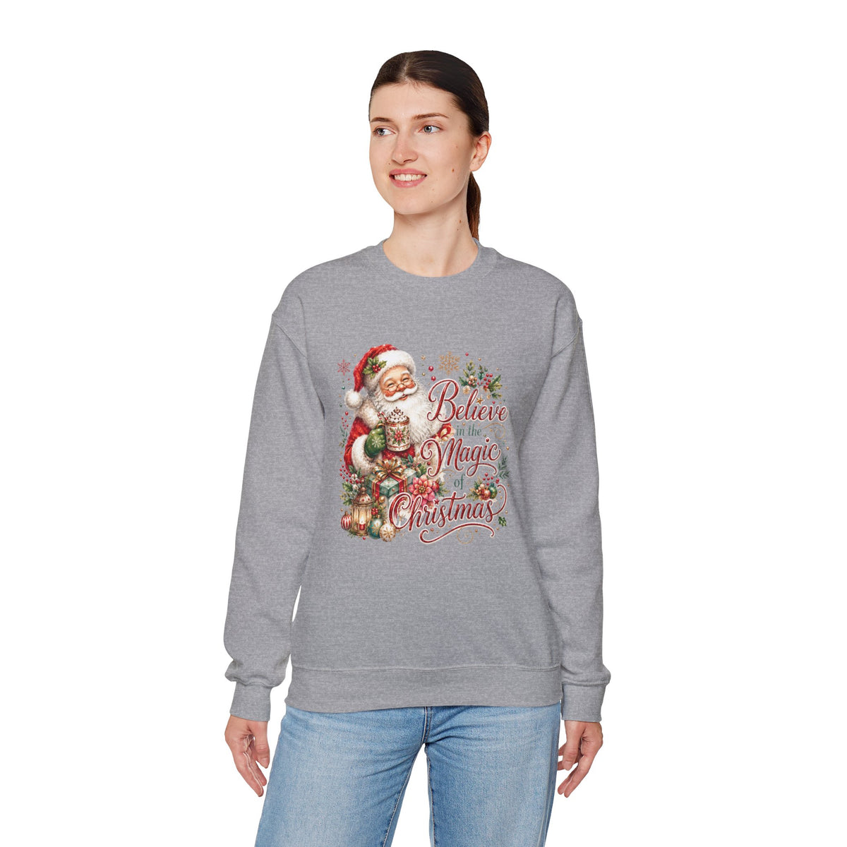 Believe in the Magic of Christmas Sweatshirt | Vintage Santa Christmas Crewneck for Women