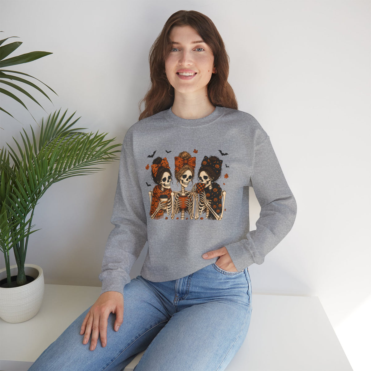 Skeleton Sisters Crewneck Sweatshirt — Halloween Day of the Dead Gothic Graphic