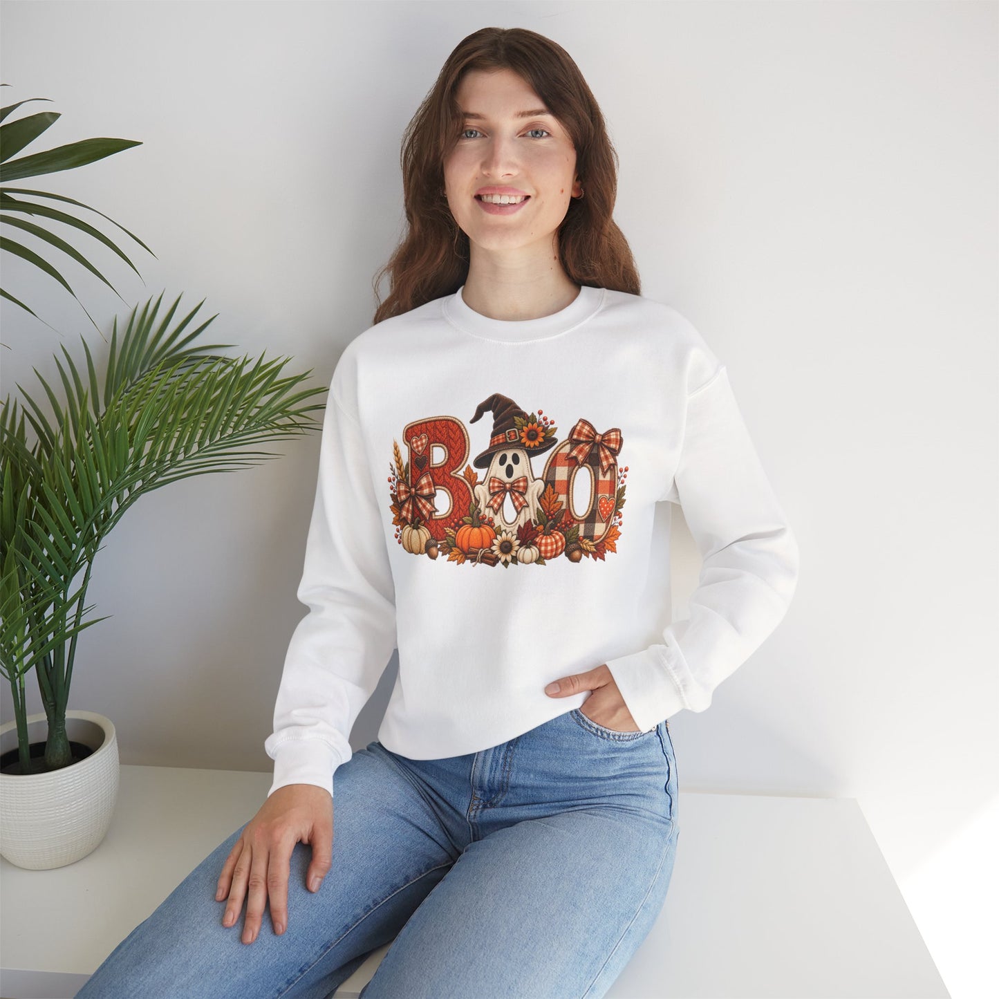 Halloween 'Boo' Crewneck Sweatshirt — Cute Autumn Ghost Pumpkin Design
