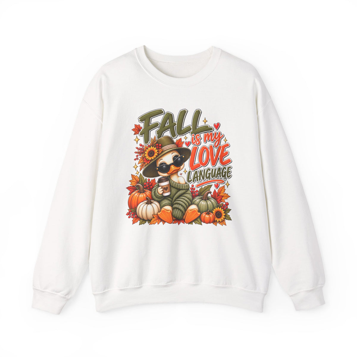 Fall Is My Love Language Sweatshirt — Cute Duck & Pumpkin Autumn Crewneck