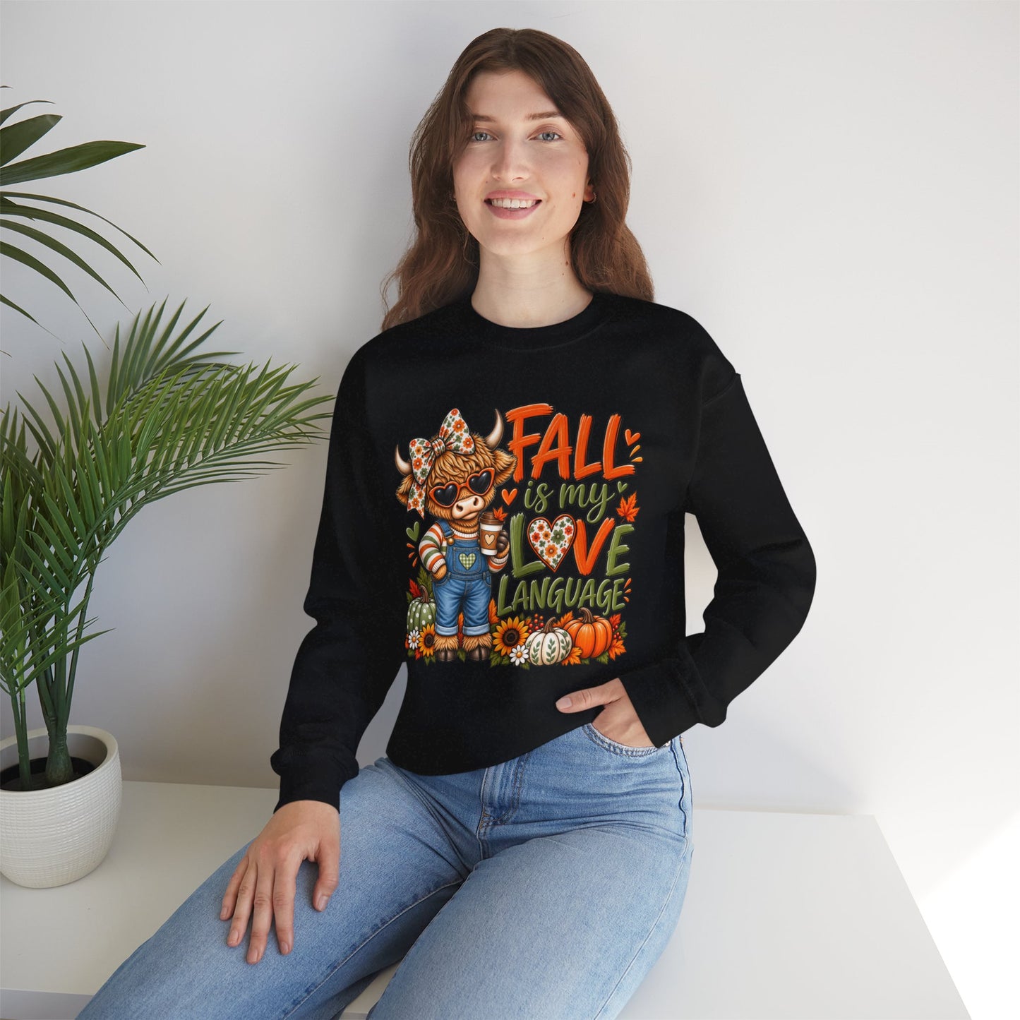 Fall Is My Love Language Sweatshirt — Cute Autumn Cow Graphic Crewneck