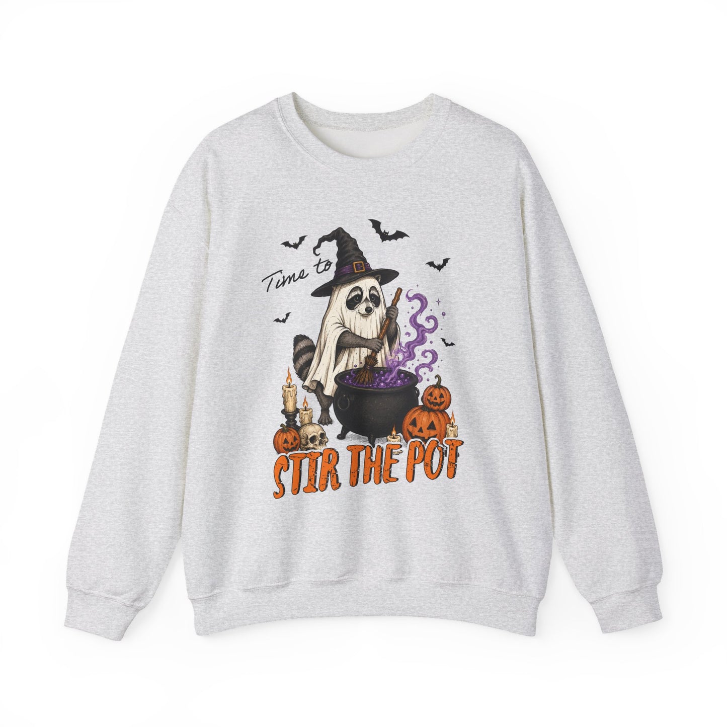 Sweatshirt — "Stir the Pot" Witch Raccoon Halloween Crewneck