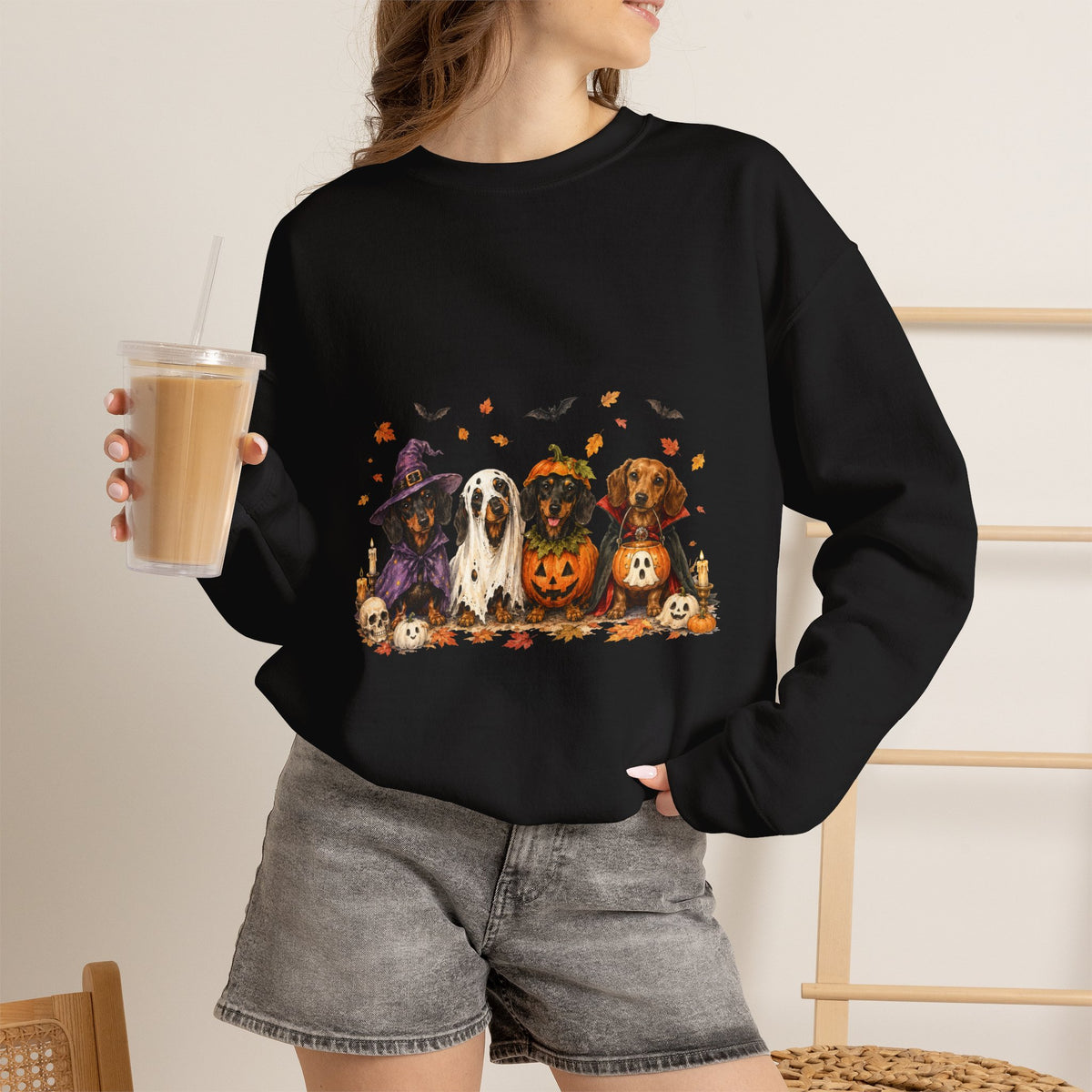 Halloween Dogs Crewneck Sweatshirt — Cute Pups in Witch Hats & Jack‑o’‑Lanterns