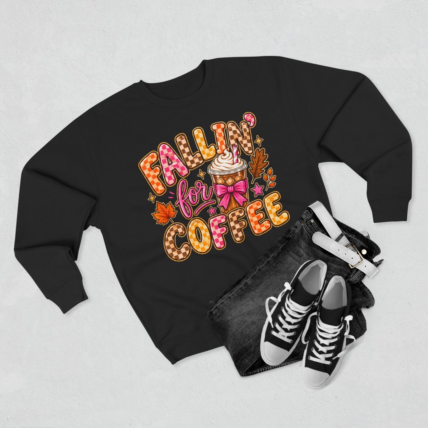 Falling for Coffee Sweatshirt | Fall Coffee Illustration, Leaves, Whipped Cream