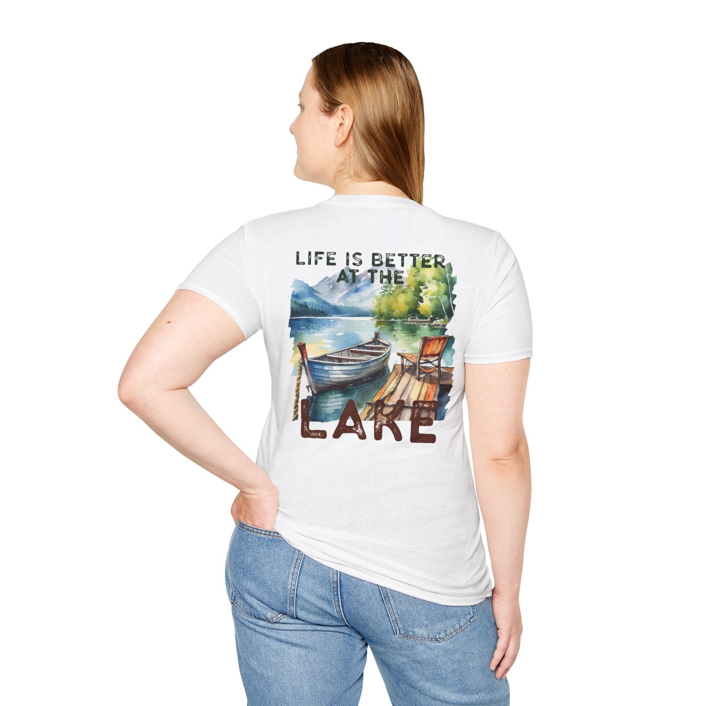 Lake Life T-Shirt — "Life Is Better at the Lake" Boat, Dock & Rocking Chair Design