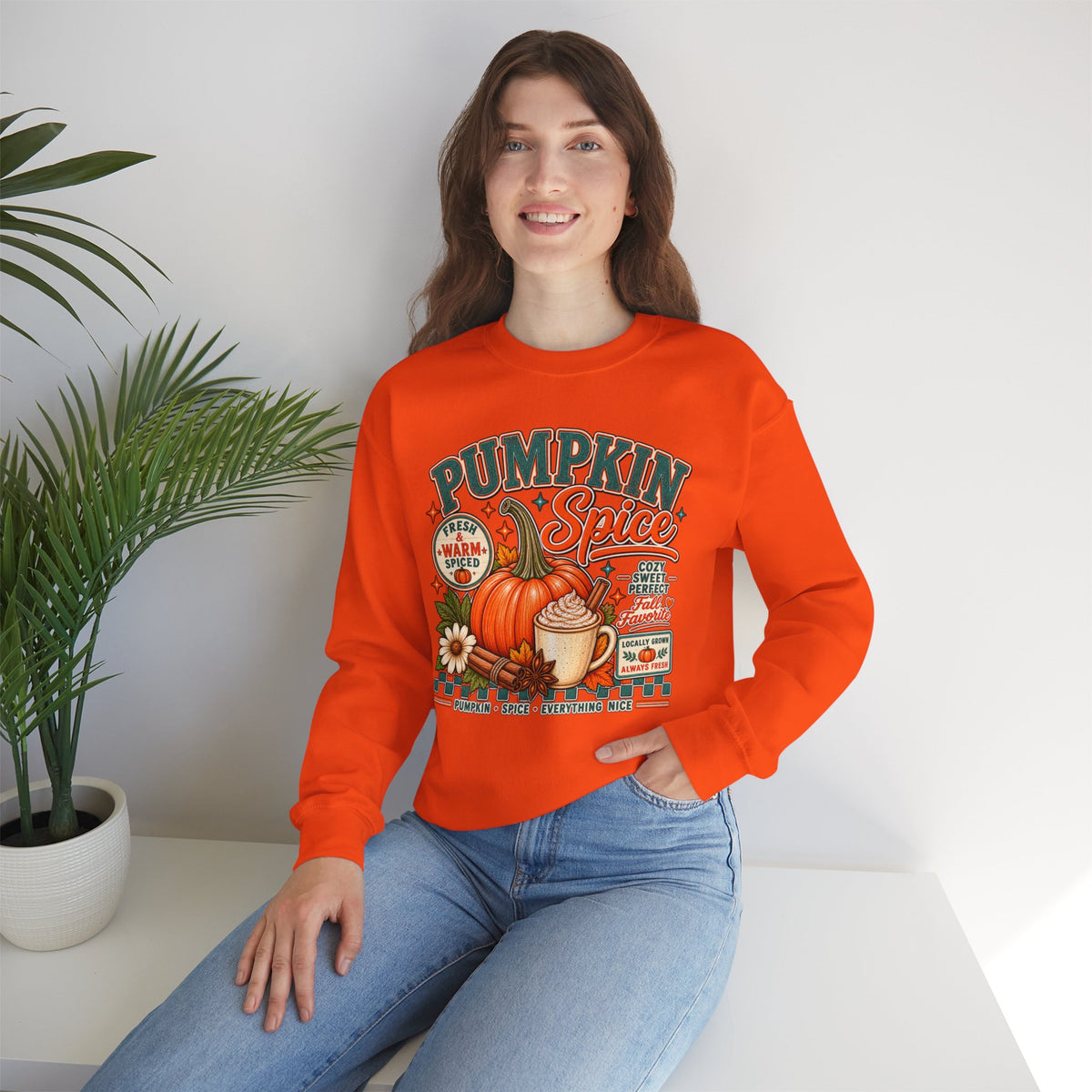 Pumpkin Spice Crewneck Sweatshirt — Cozy Fall Pumpkin Latte Graphic