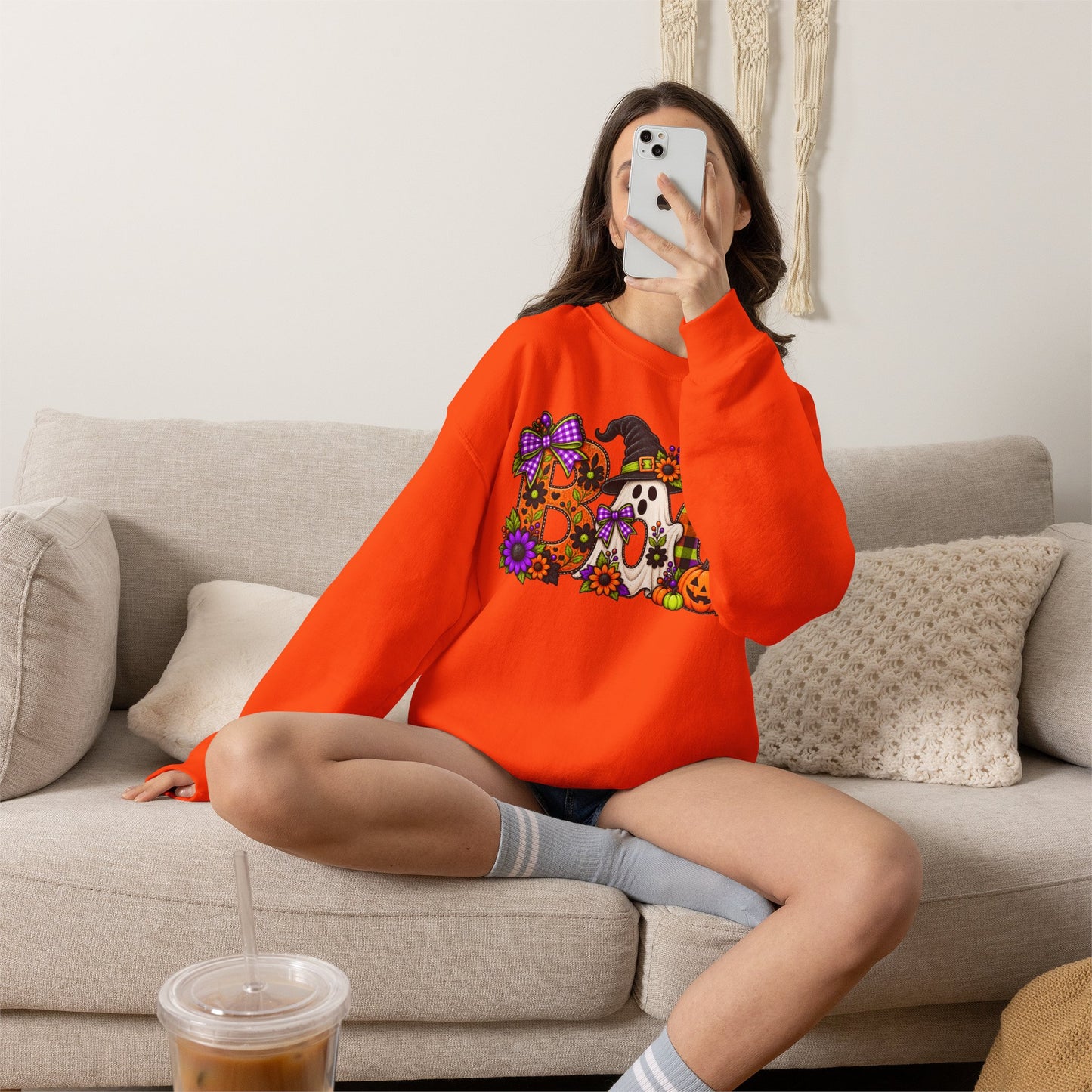 Halloween "BOO!" Crewneck Sweatshirt — Cute Spooky Ghost & Pumpkin Pullover