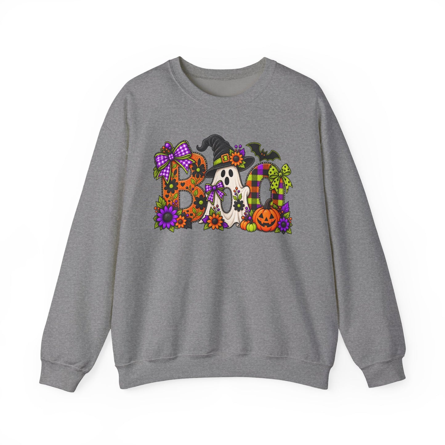 Halloween "BOO!" Crewneck Sweatshirt — Cute Spooky Ghost & Pumpkin Pullover