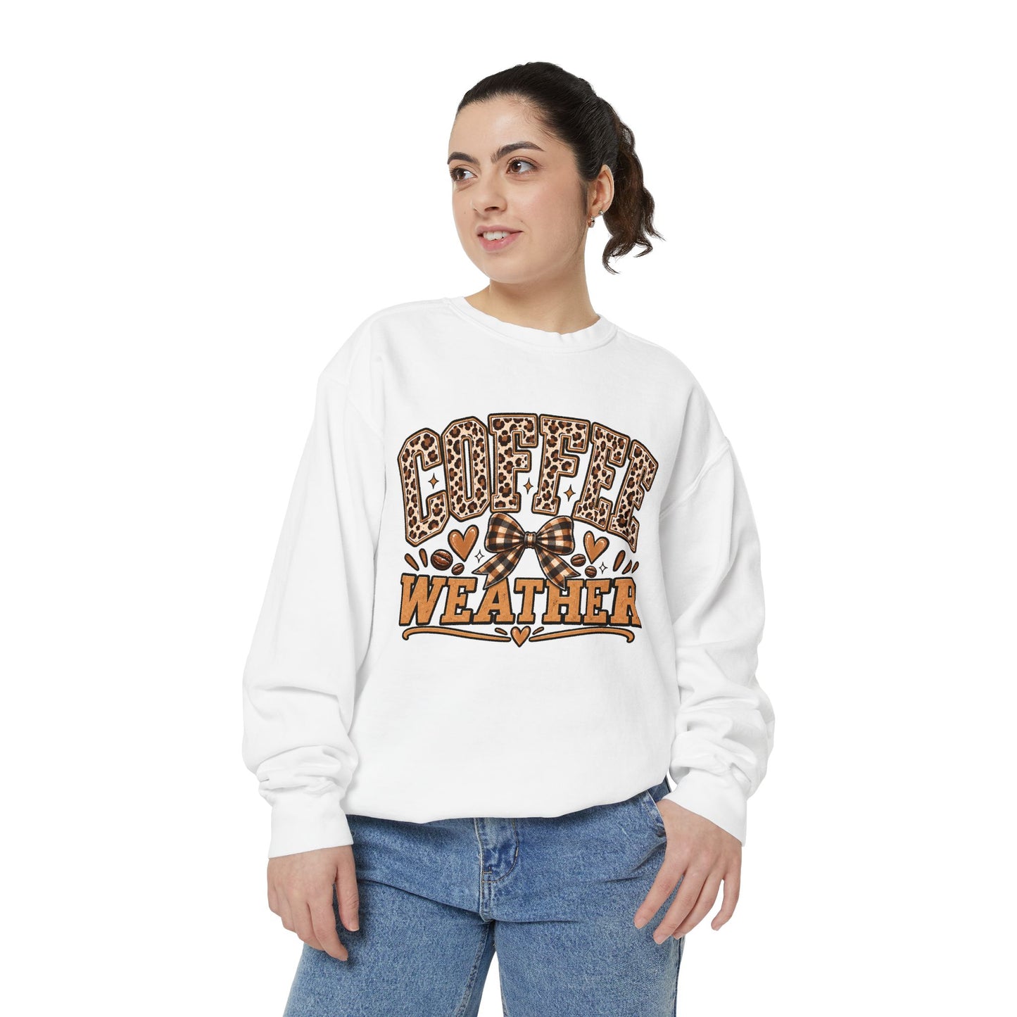 Coffee Weather Sweatshirt | Leopard Print, Hearts, Cozy Fall Tee