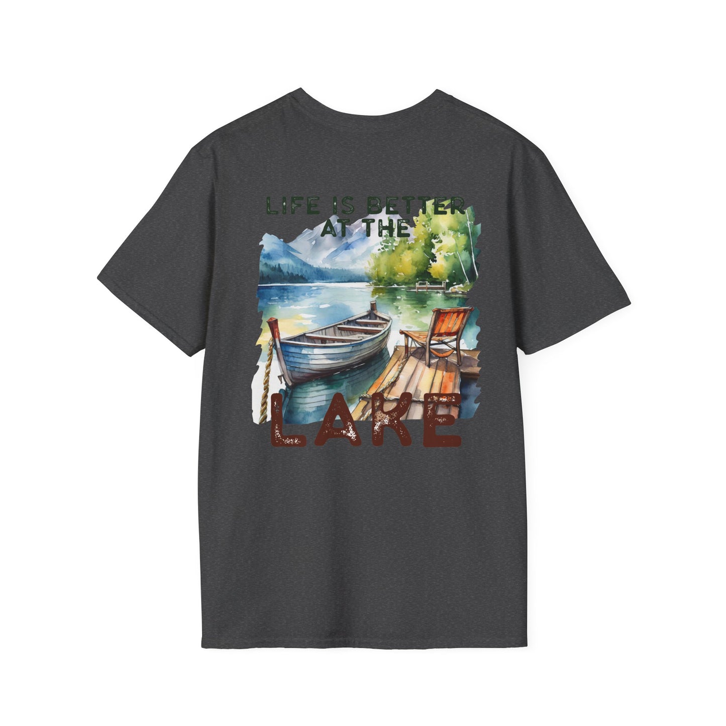 Lake Life T-Shirt — "Life Is Better at the Lake" Boat, Dock & Rocking Chair Design