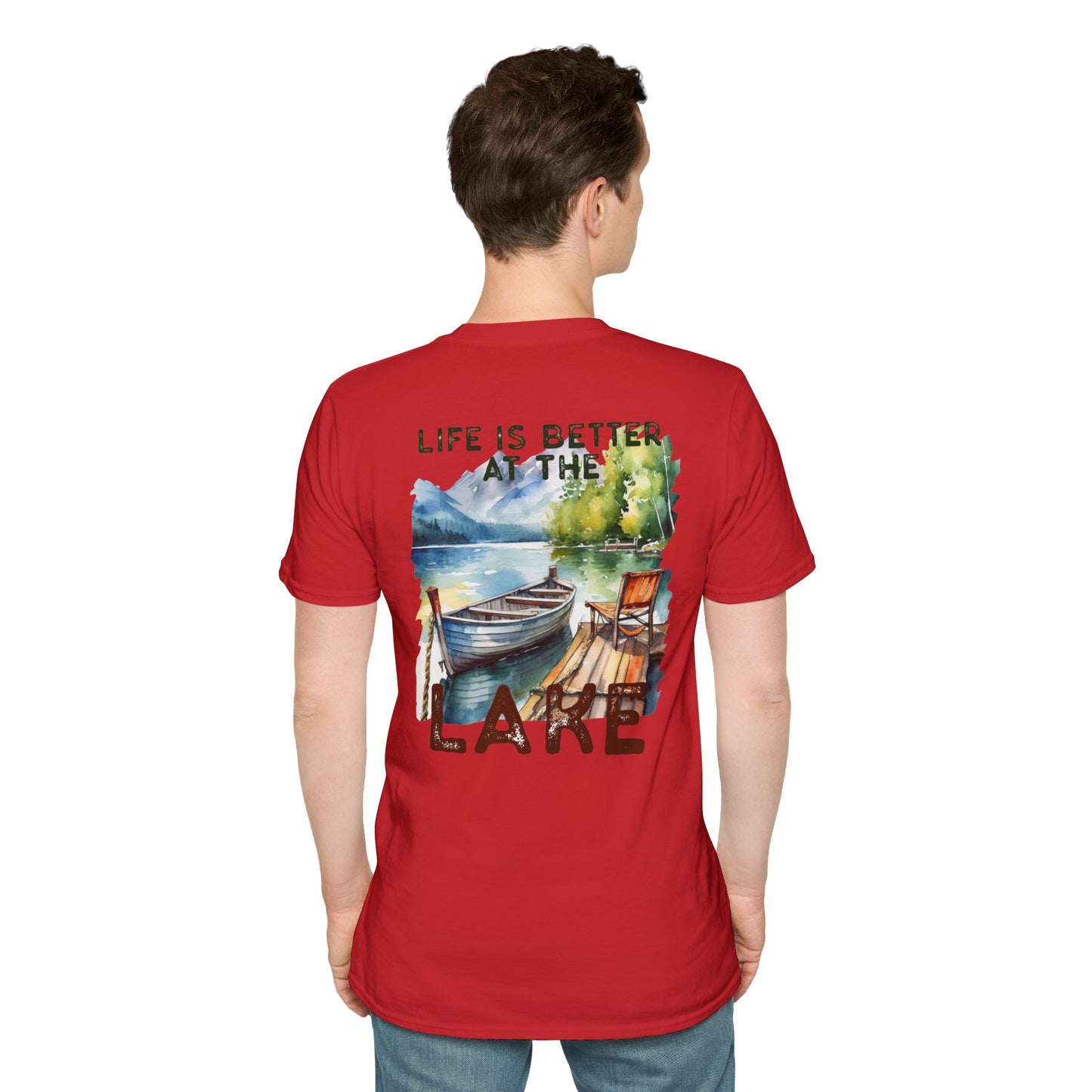 Lake Life T-Shirt — "Life Is Better at the Lake" Boat, Dock & Rocking Chair Design