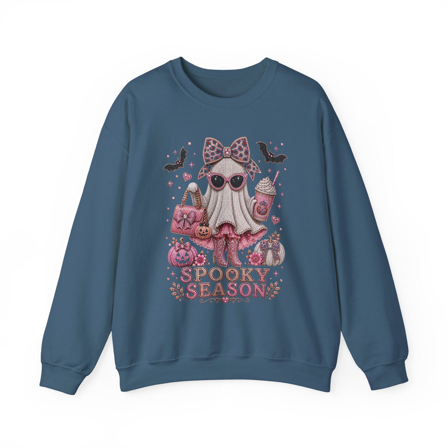 Spooky Season Ghost Crewneck Sweatshirt — Cute Pink Halloween Graphic