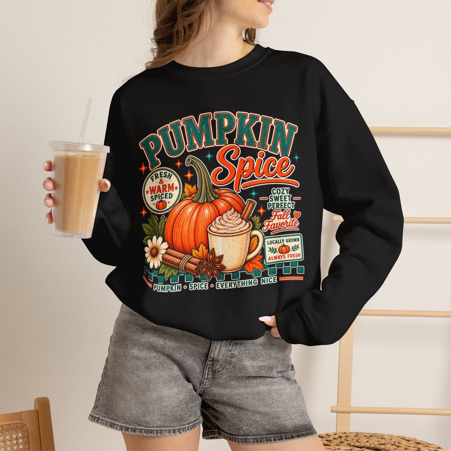 Pumpkin Spice Fall Sweatshirt — Cozy Pumpkin Latte Autumn Graphic
