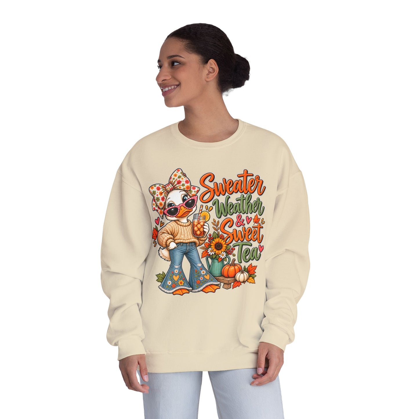 Fall Sweater Weather Crewneck Sweatshirt – Cute Pumpkin & Sunflower Graphic