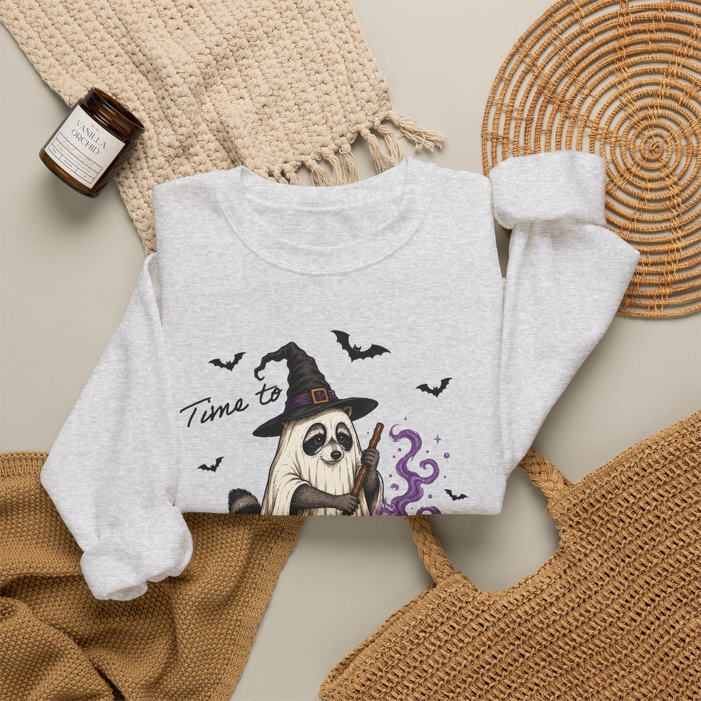 Sweatshirt — "Stir the Pot" Witch Raccoon Halloween Crewneck