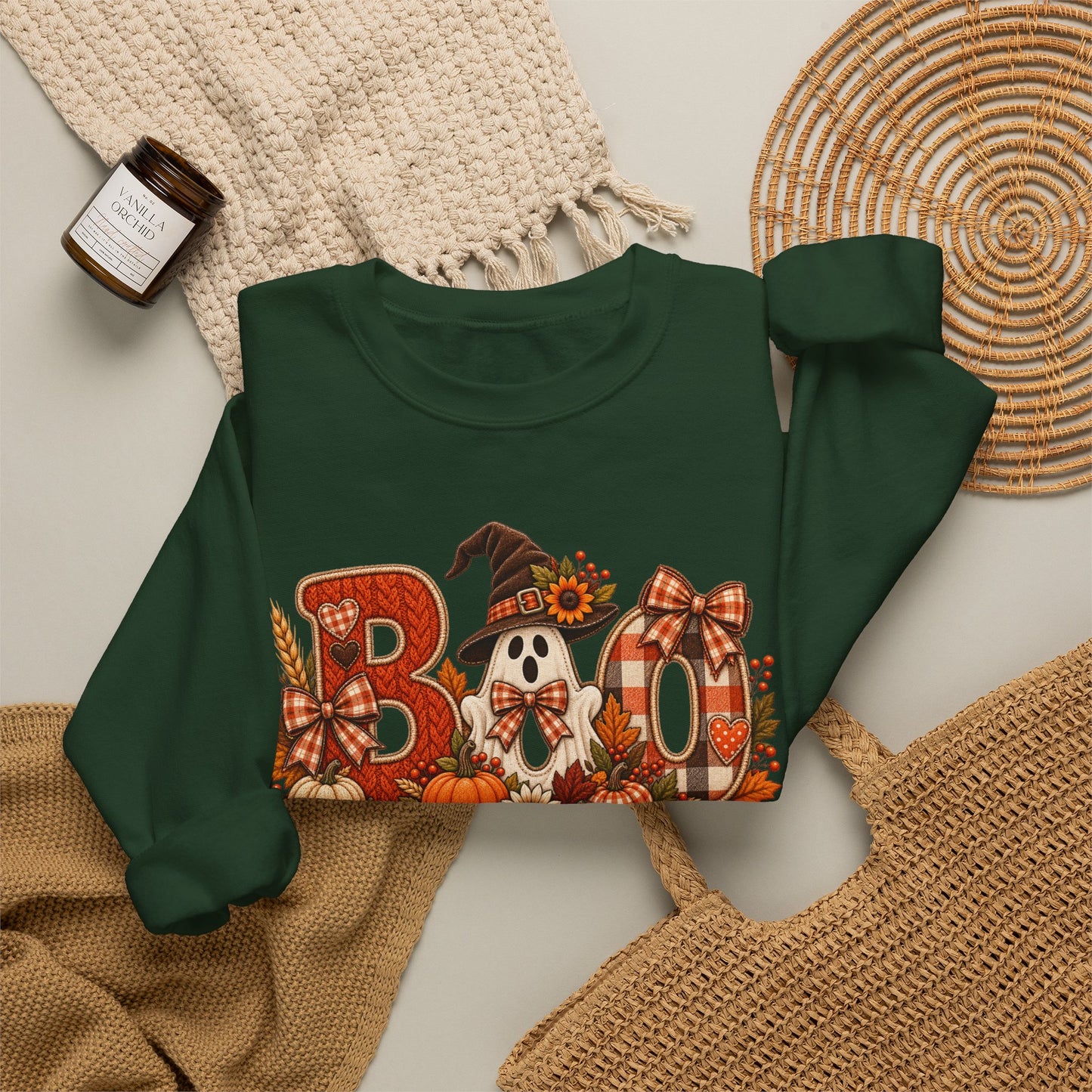 Halloween 'Boo' Crewneck Sweatshirt — Cute Autumn Ghost Pumpkin Design