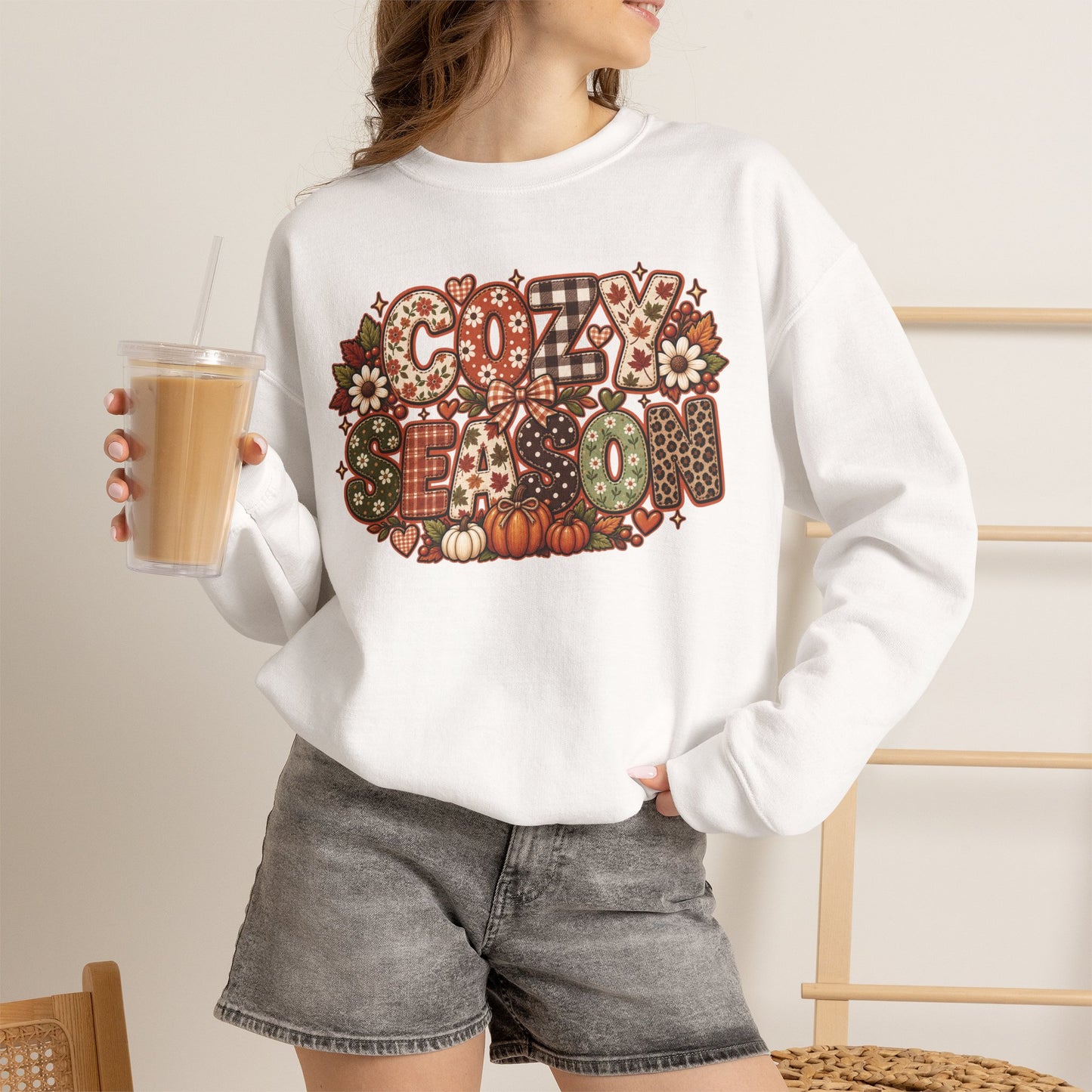 Cozy Fall Lettering sweatshirt | Autumn Pumpkin Leaves Crewneck