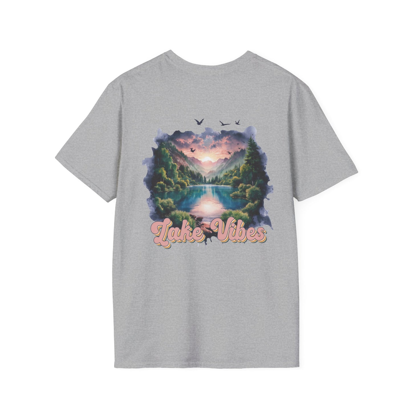 Lake Vibes T-Shirt — Pastel Scenic Watercolor Lake Tee