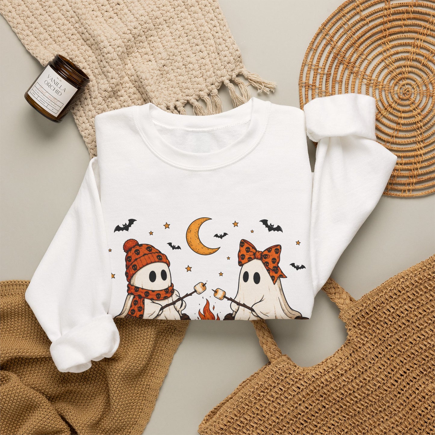 Halloween Ghost Campfire Sweatshirt – Cute Spooky Pumpkin Graphic Crewneck