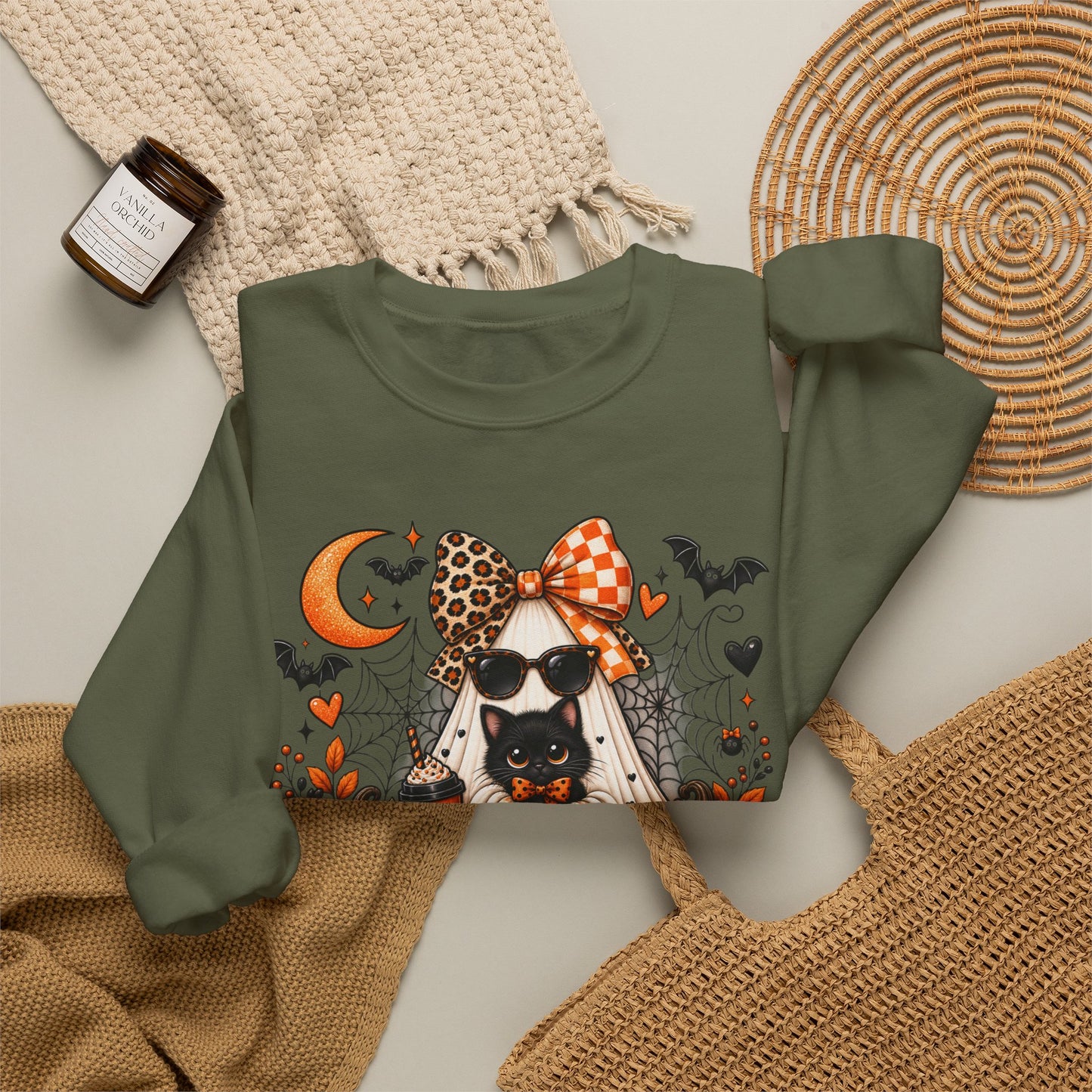 Halloween Black Cat Crewneck Sweatshirt — Cute Spooky Fall Sweater