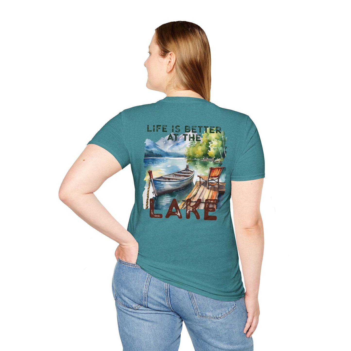Lake Life T-Shirt — "Life Is Better at the Lake" Boat, Dock & Rocking Chair Design