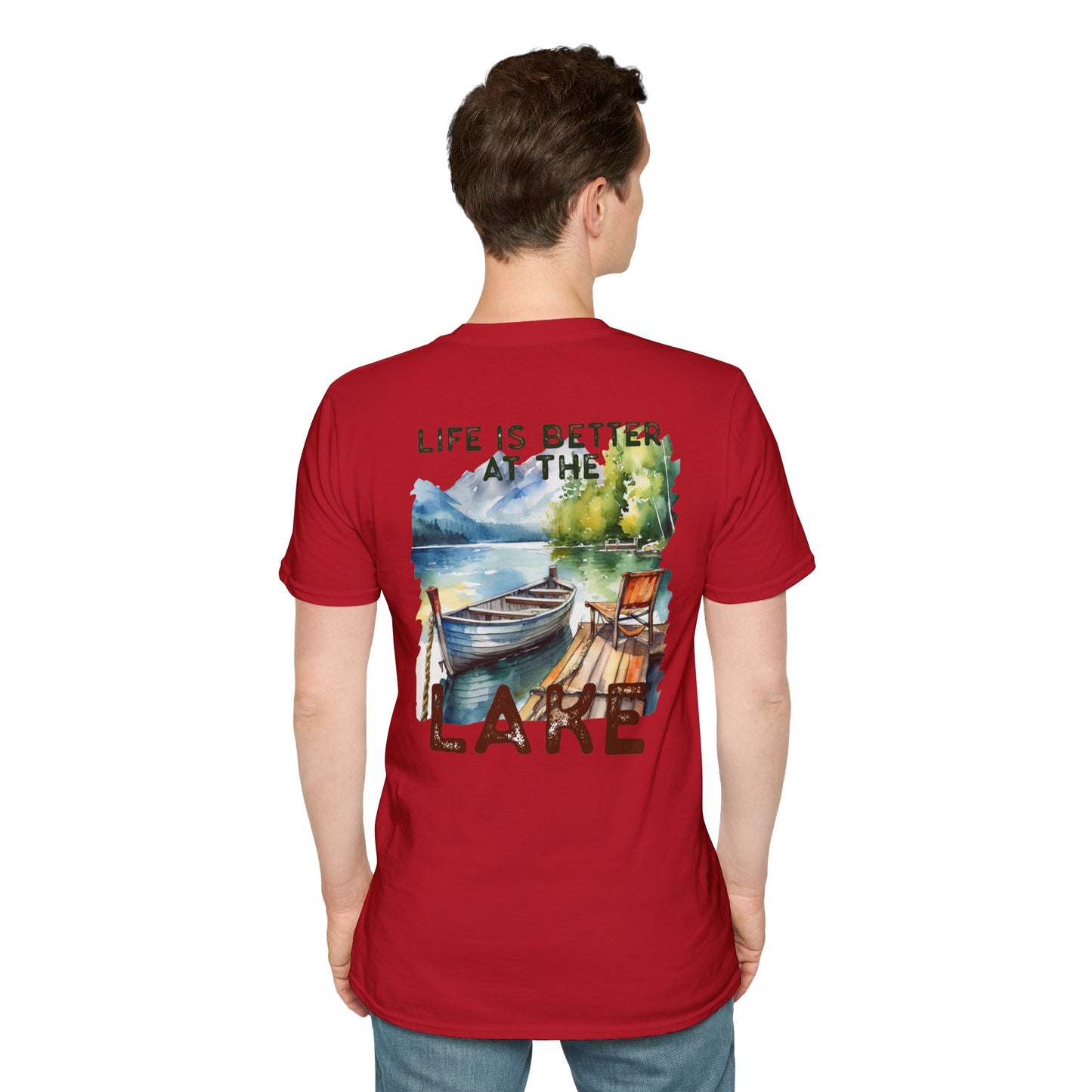 Lake Life T-Shirt — "Life Is Better at the Lake" Boat, Dock & Rocking Chair Design