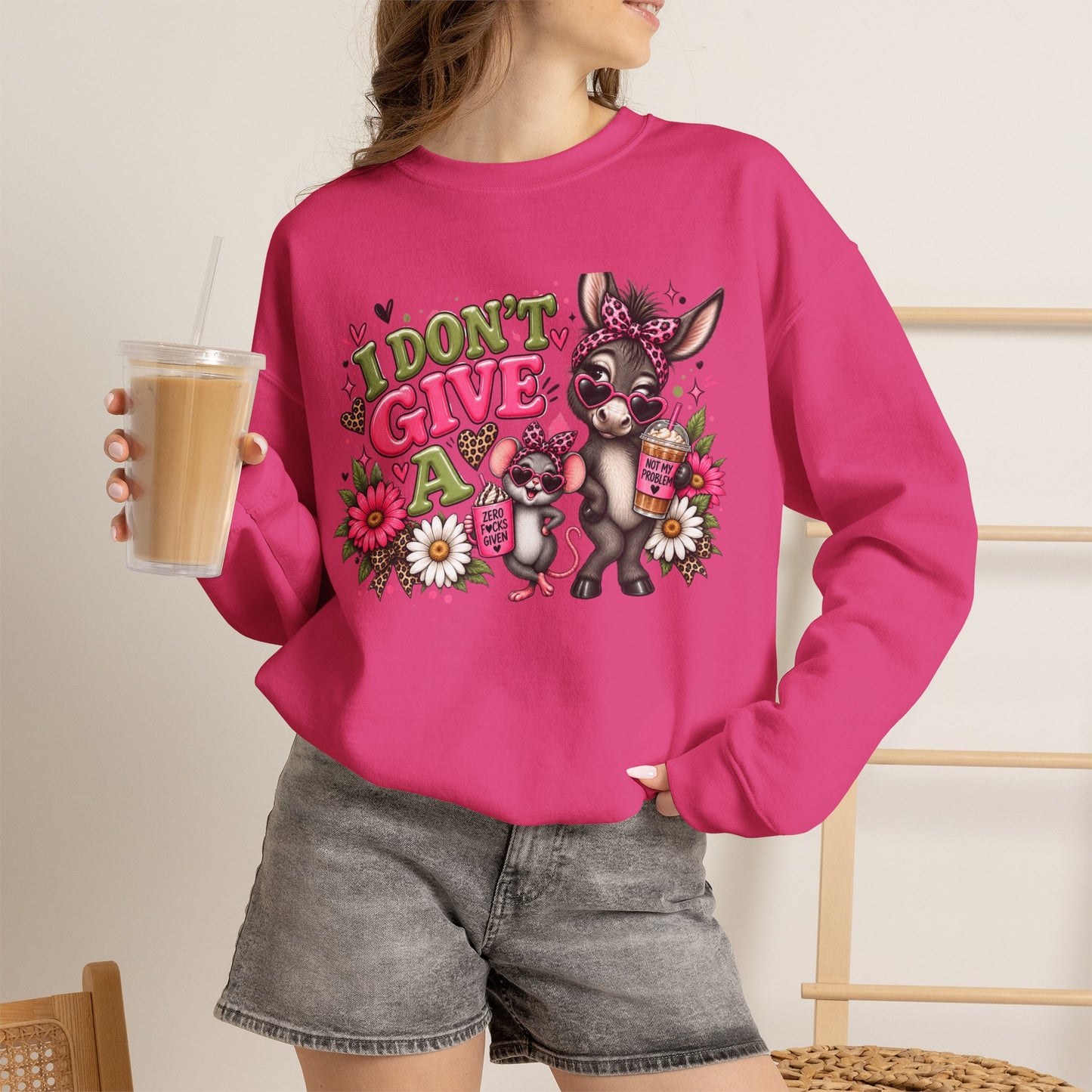 Cute Don’t Give A — Mouse & Donkey Graphic Sweatshirt