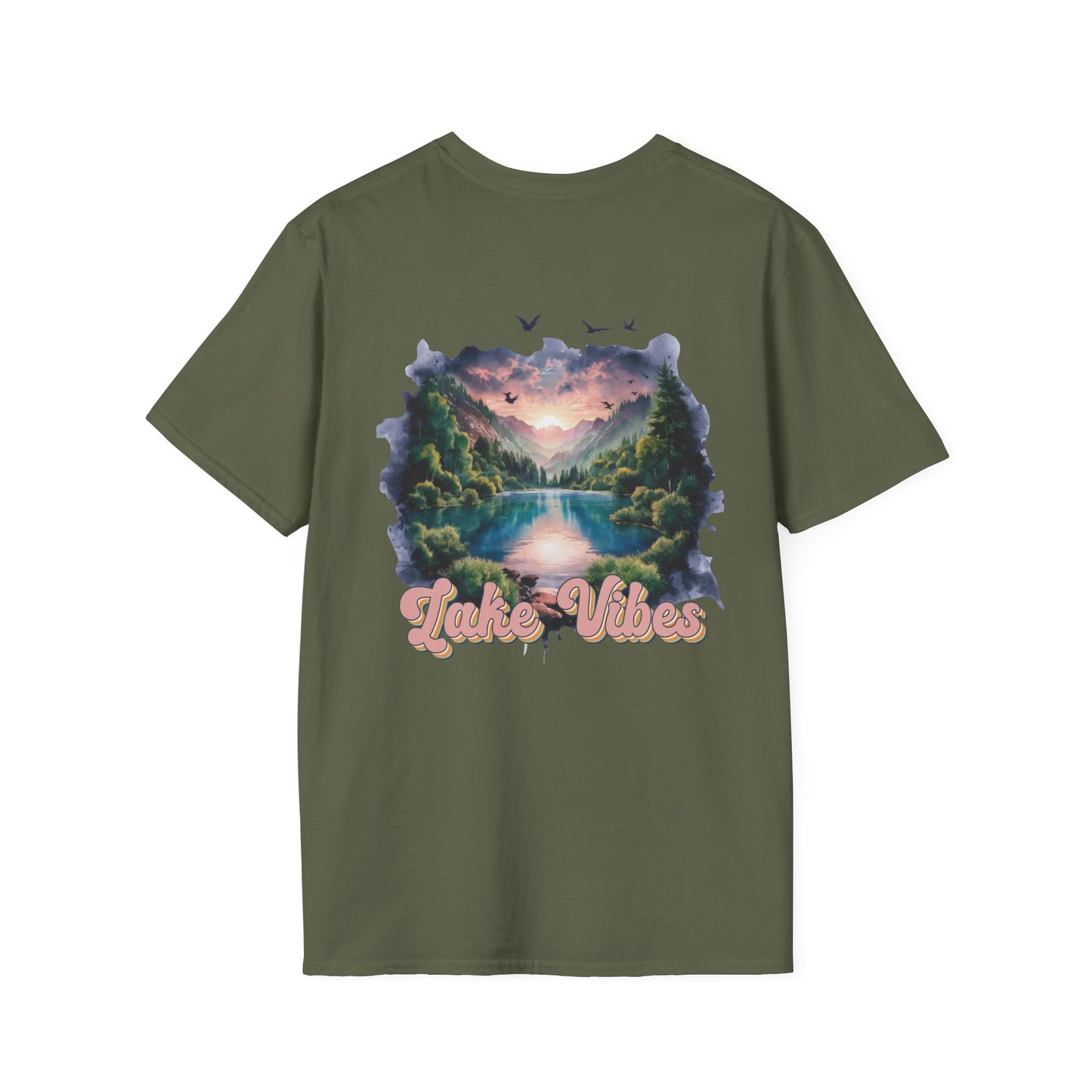 Lake Vibes T-Shirt — Pastel Scenic Watercolor Lake Tee