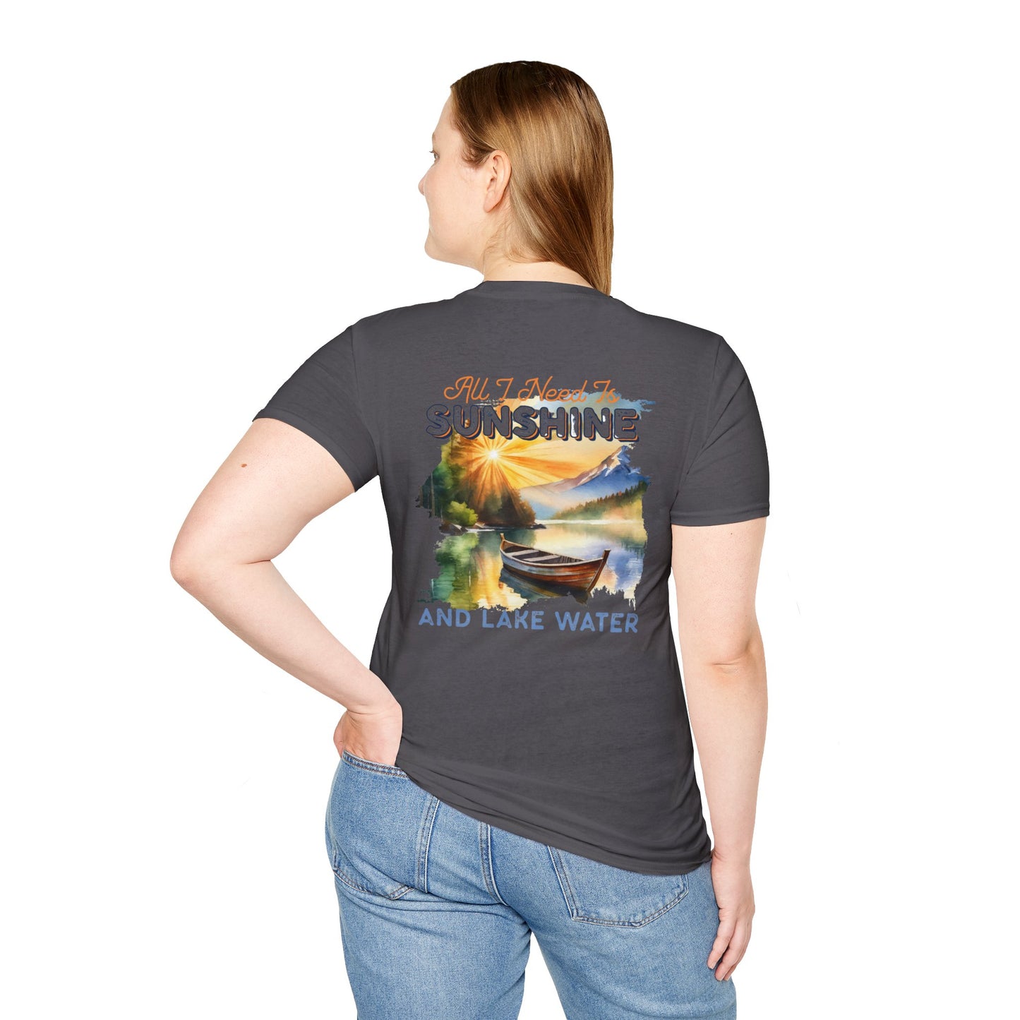 Sunshine & Lake Water Sunset T-Shirt — Boat on Lake View