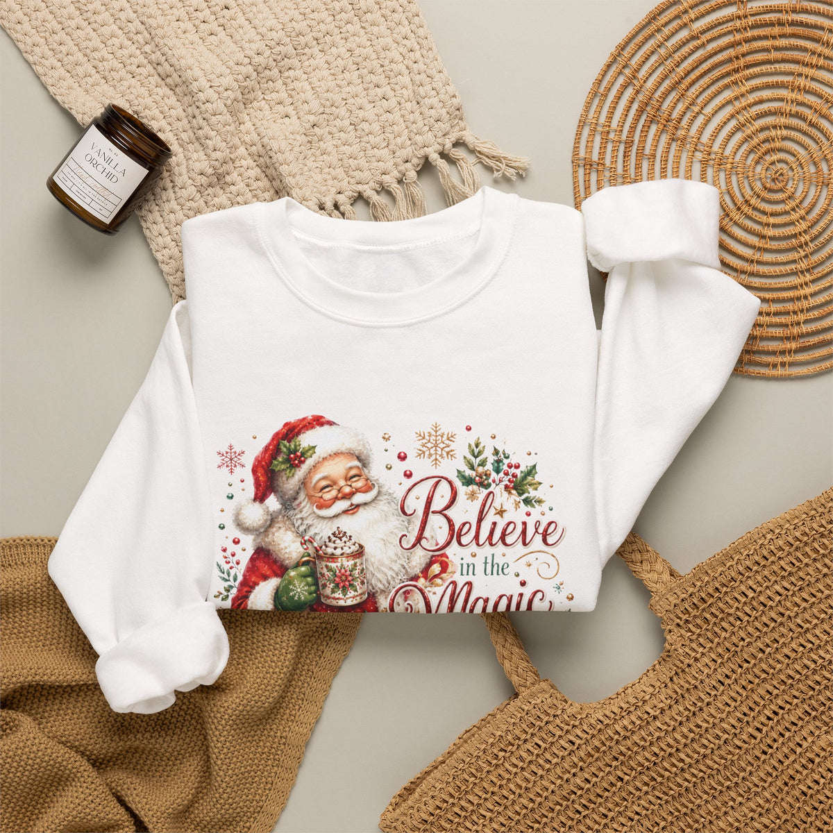 Believe in the Magic of Christmas Sweatshirt | Vintage Santa Christmas Crewneck for Women