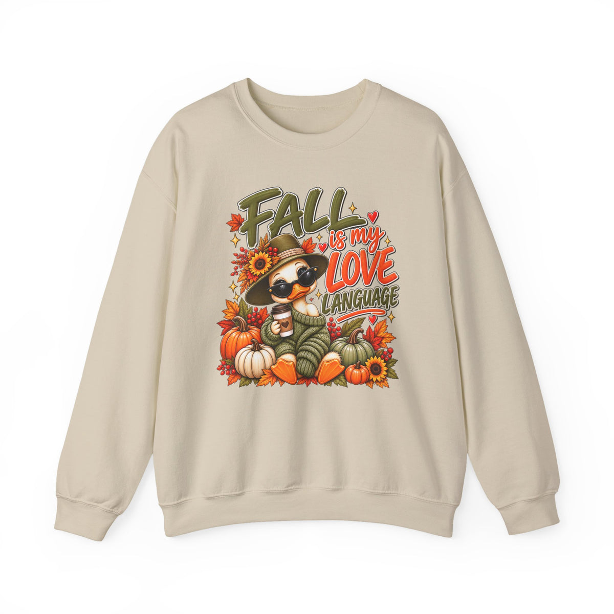 Fall Is My Love Language Sweatshirt — Cute Duck & Pumpkin Autumn Crewneck