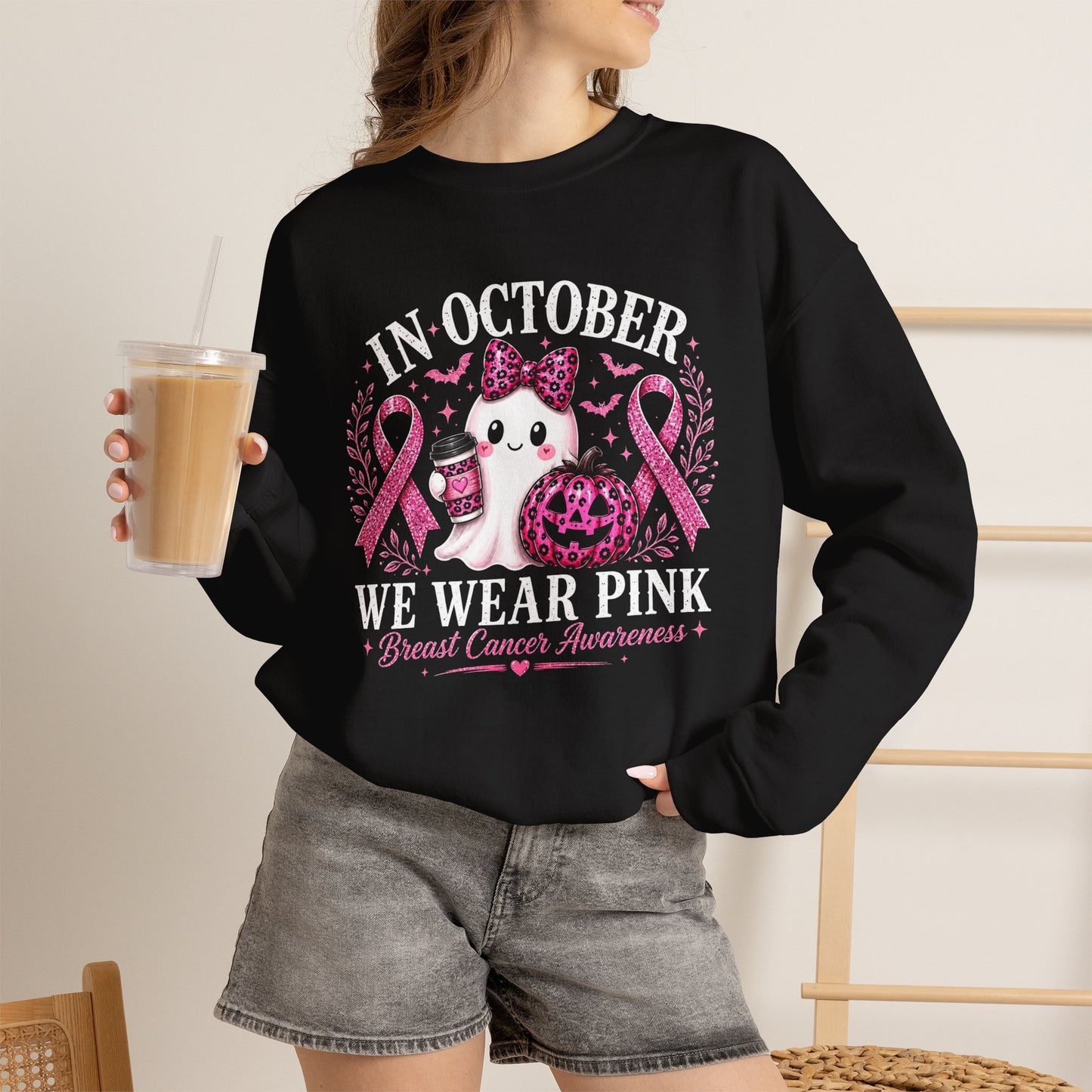 Breast Cancer Awareness Sweatshirt — "In October We Wear Pink" Cute Unicorn Design