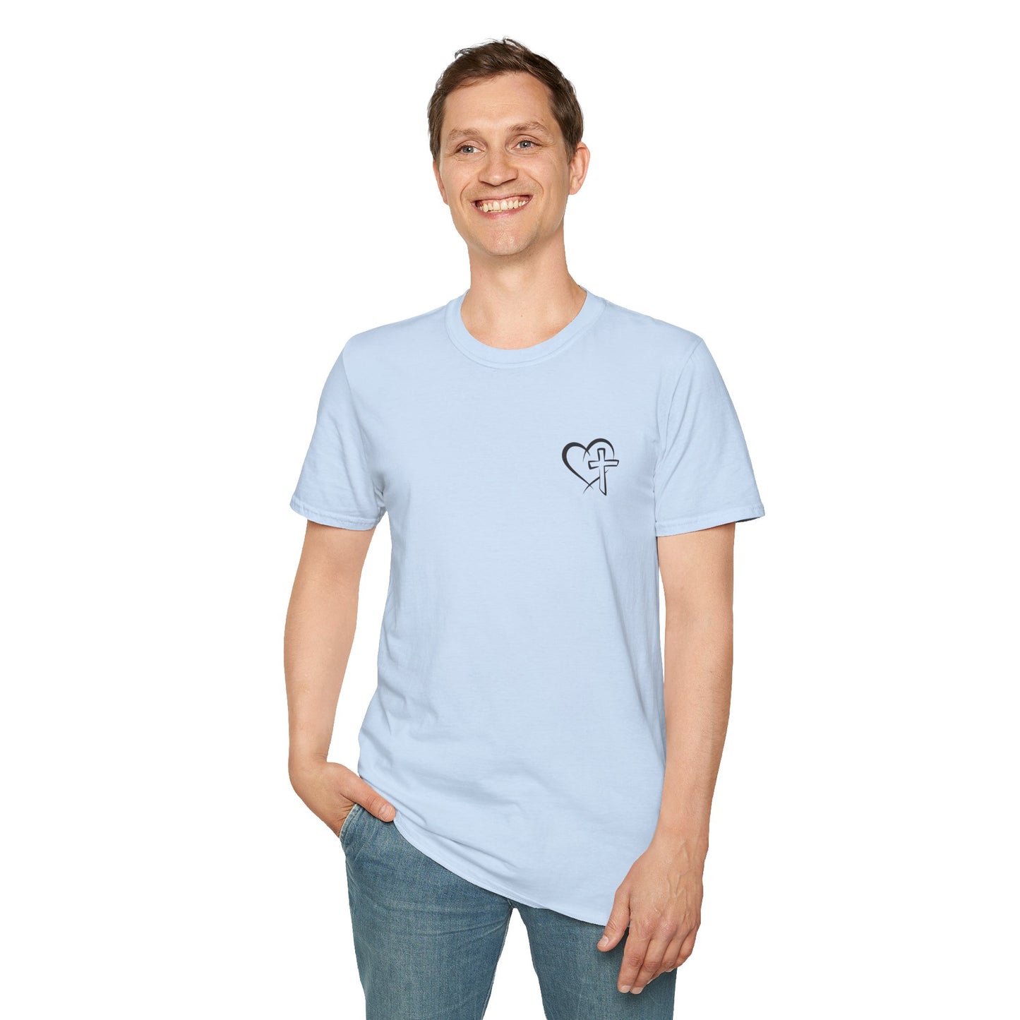 Heart & Cross Minimalist T-Shirt — Small Chest Faith Logo