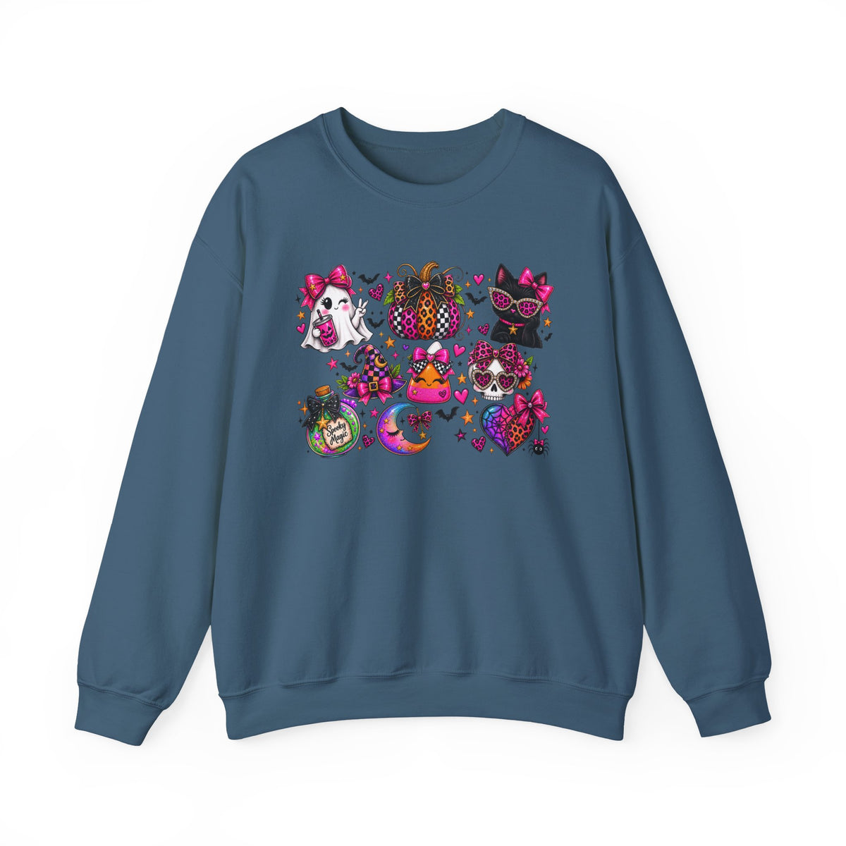Halloween Cat & Pumpkin Crewneck Sweatshirt — Colorful Spooky Cute Design