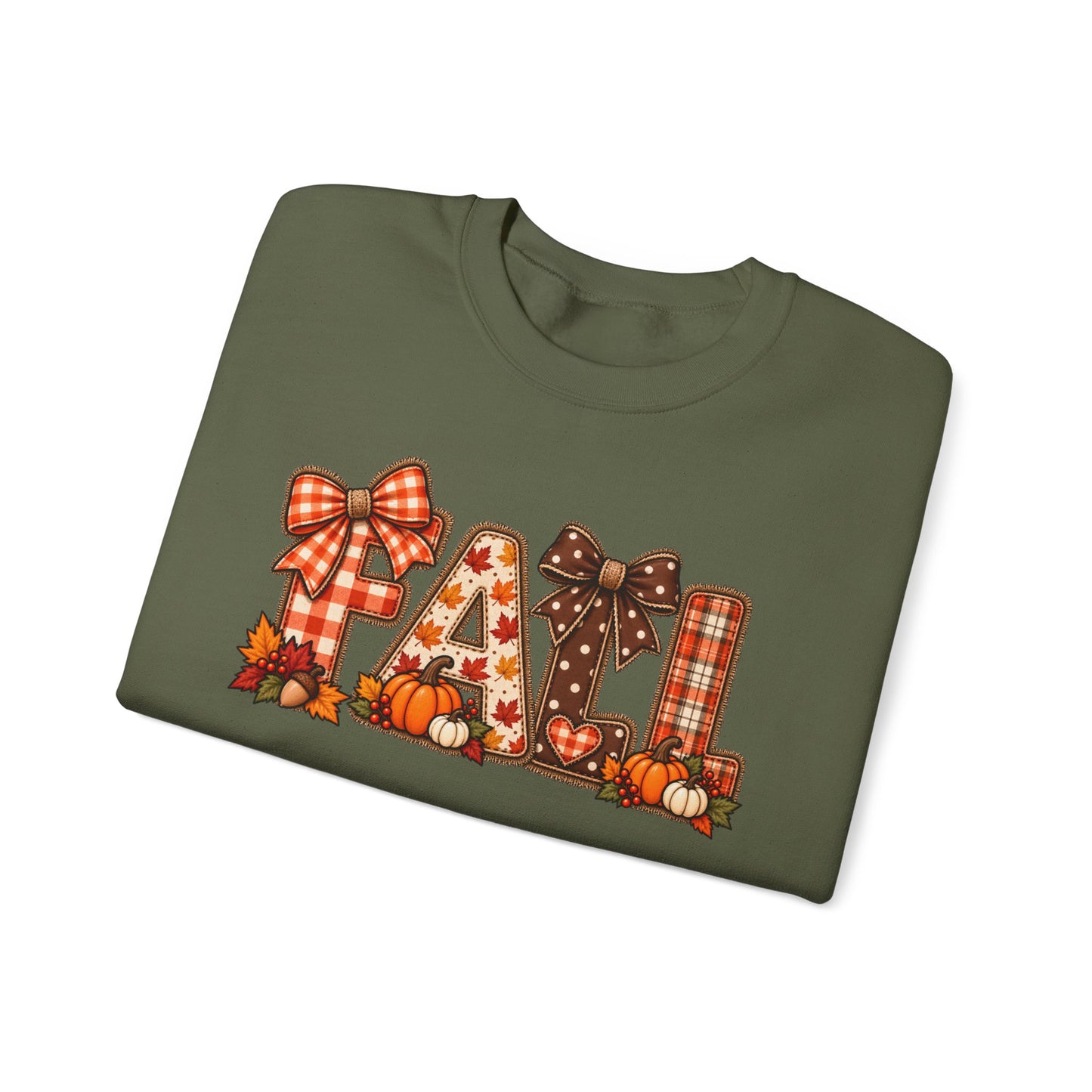 Fall Plaid Crewneck Sweatshirt — Autumn Pumpkins & Bows Design