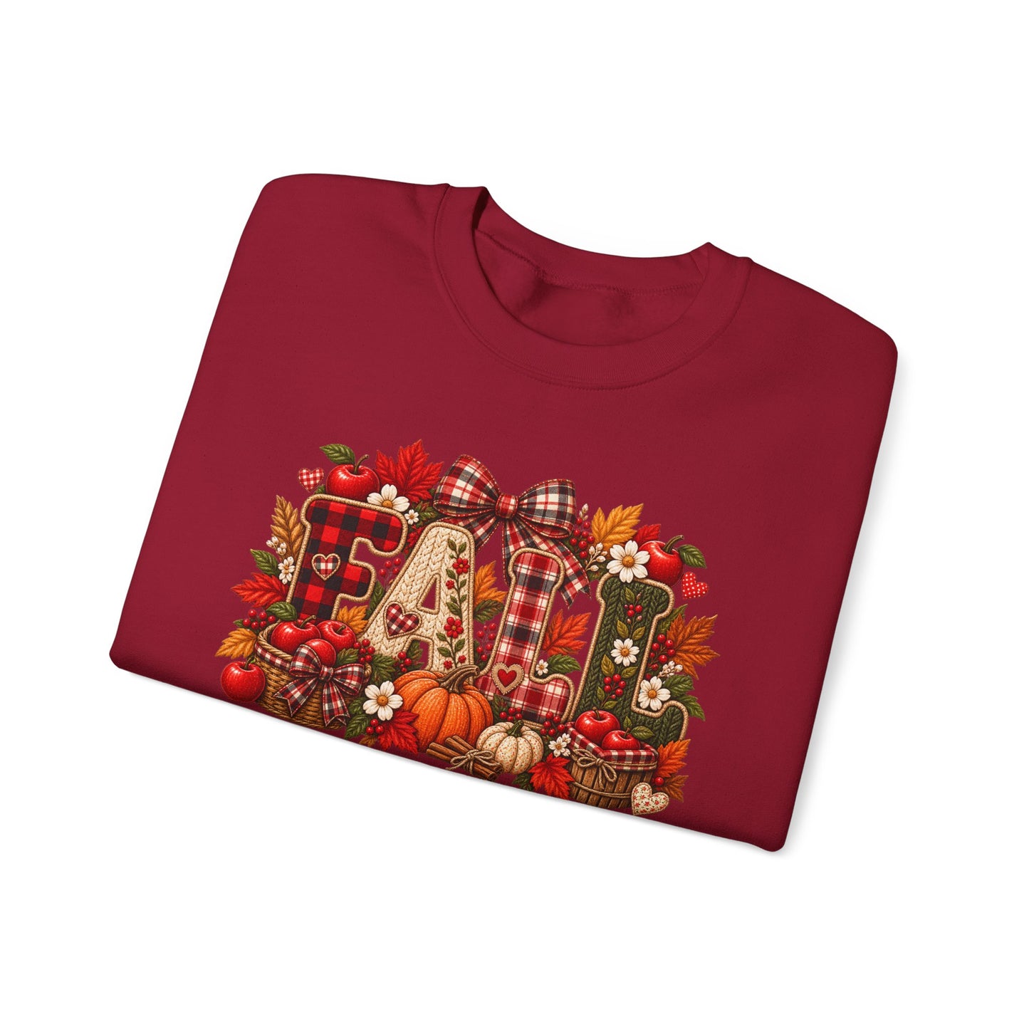 Fall Farmhouse Crewneck Sweatshirt — Pumpkin, Plaid & Autumn Decor Graphic