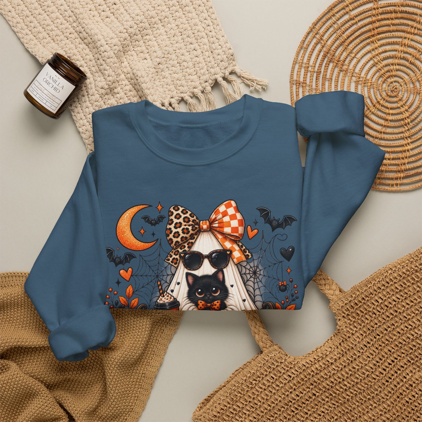 Halloween Black Cat Crewneck Sweatshirt — Cute Spooky Fall Sweater