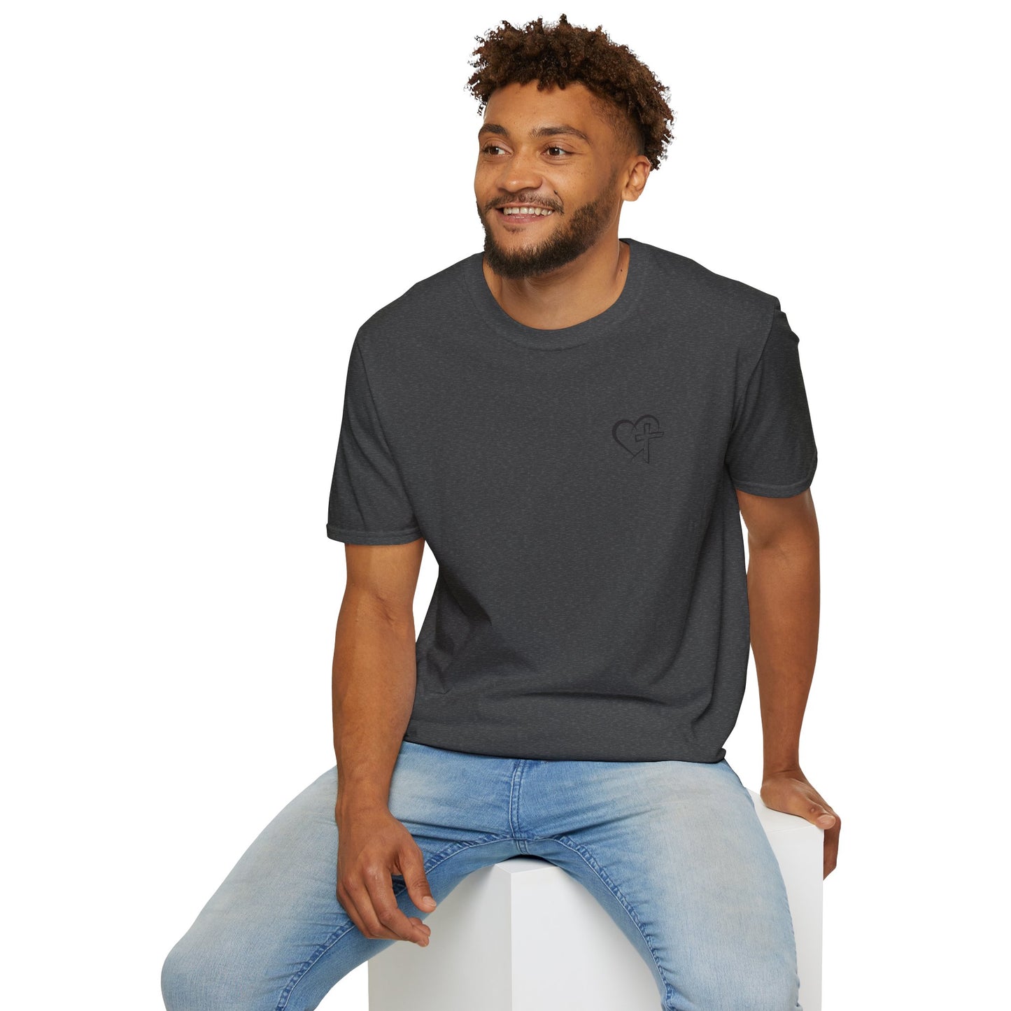Heart & Cross Minimalist Tee — Small Chest Faith Graphic