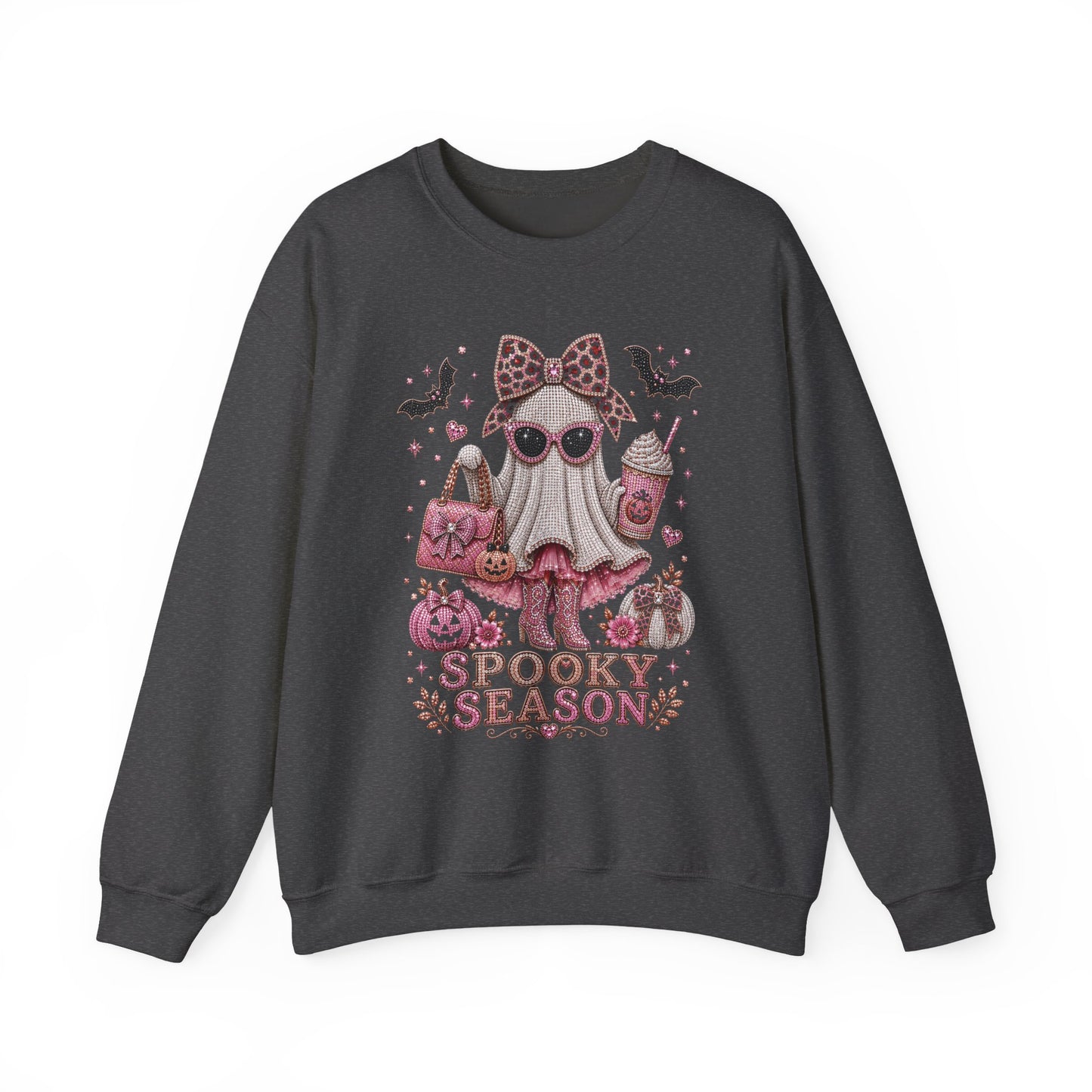 Spooky Season Ghost Crewneck Sweatshirt — Cute Pink Halloween Graphic