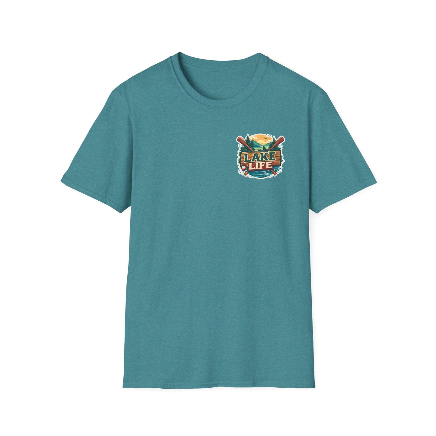 Lake Life T-Shirt — "Life Is Better at the Lake" Boat, Dock & Rocking Chair Design