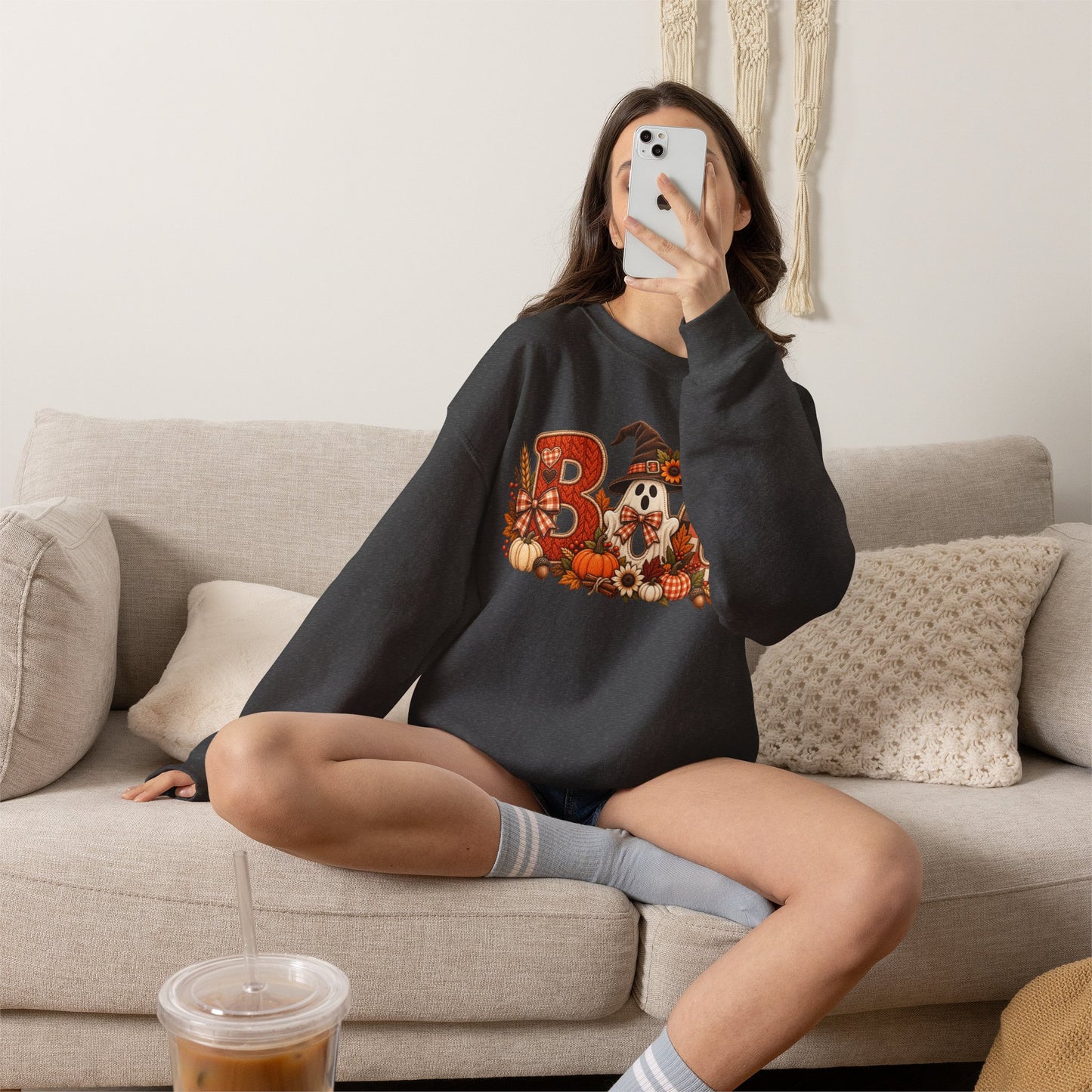 Halloween 'Boo' Crewneck Sweatshirt — Cute Autumn Ghost Pumpkin Design