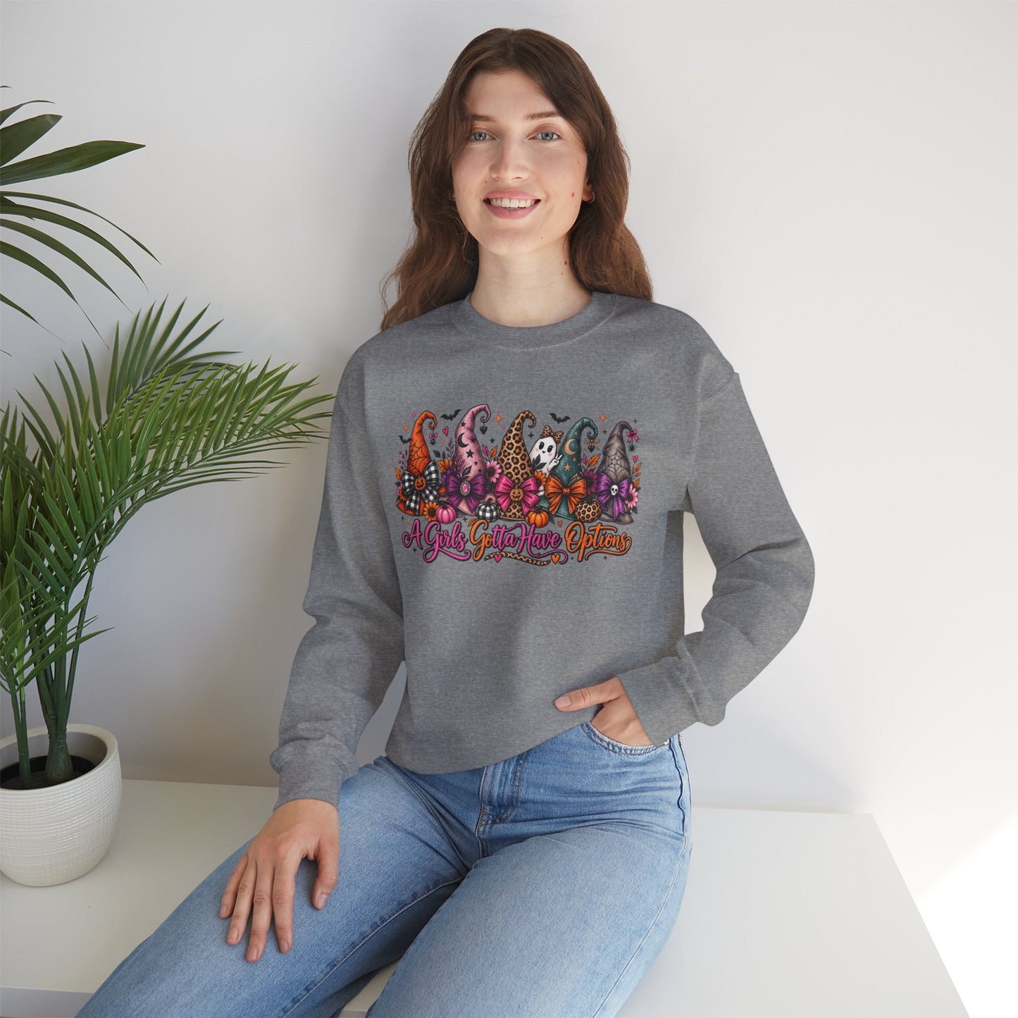 Witch Hat Harvest Crewneck Sweatshirt — Autumn Witch Hat Graphic