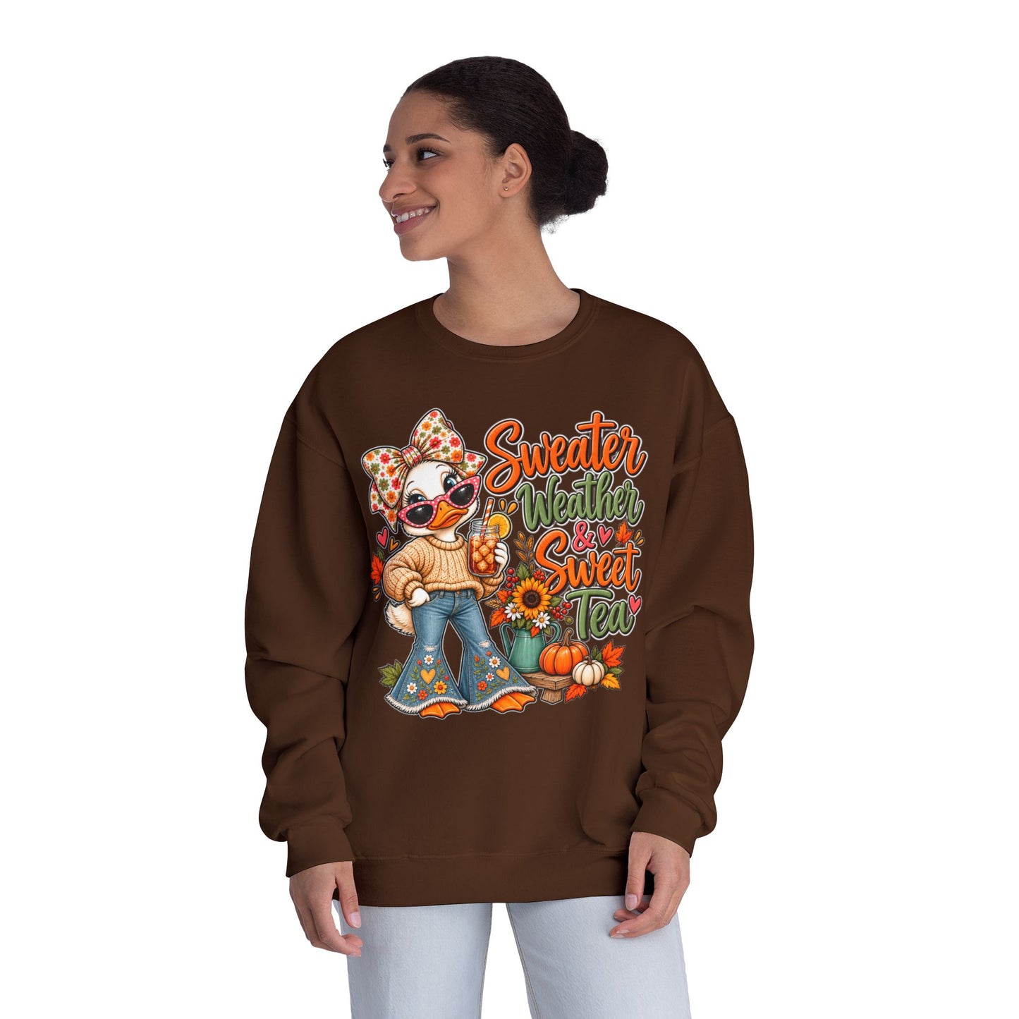 Fall Sweater Weather Crewneck Sweatshirt – Cute Pumpkin & Sunflower Graphic