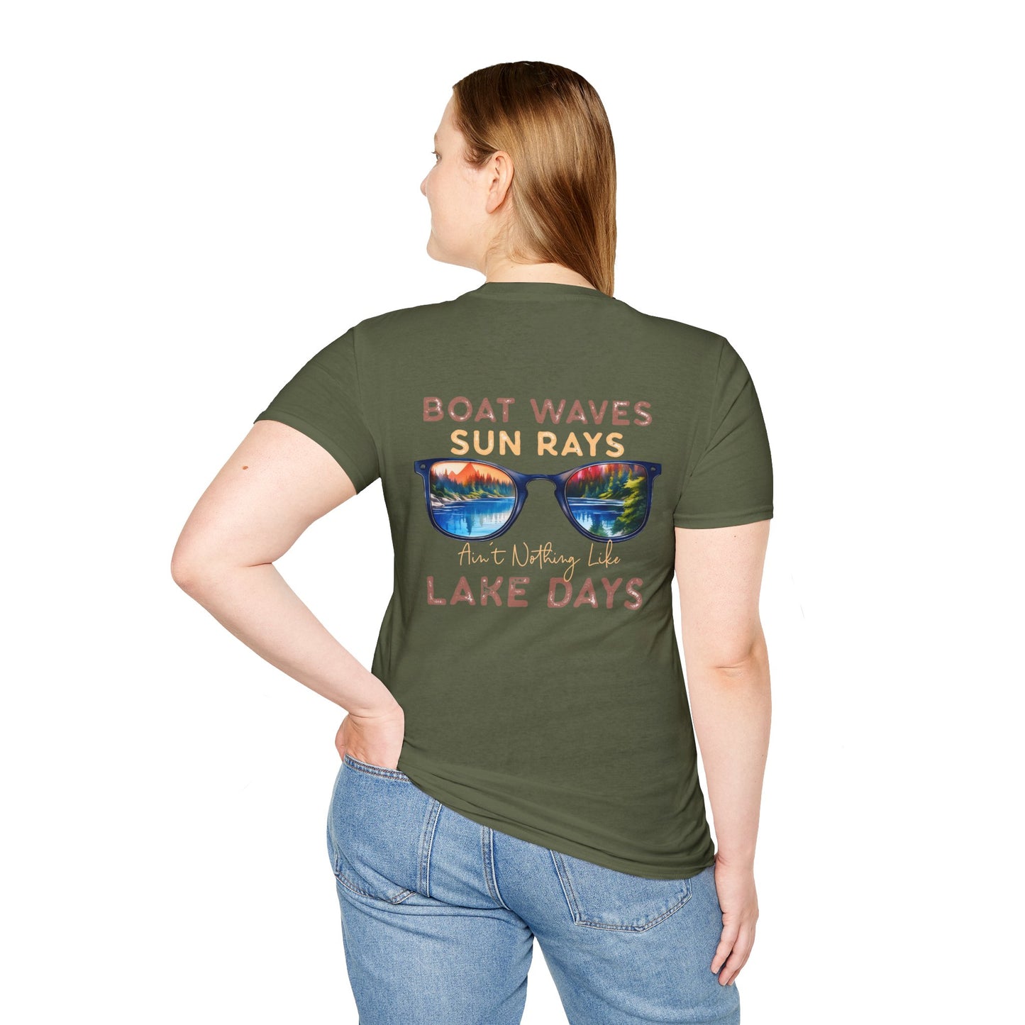 Lake View Sunglasses Tee — Boat, Waves & Sun Rays T-Shirt