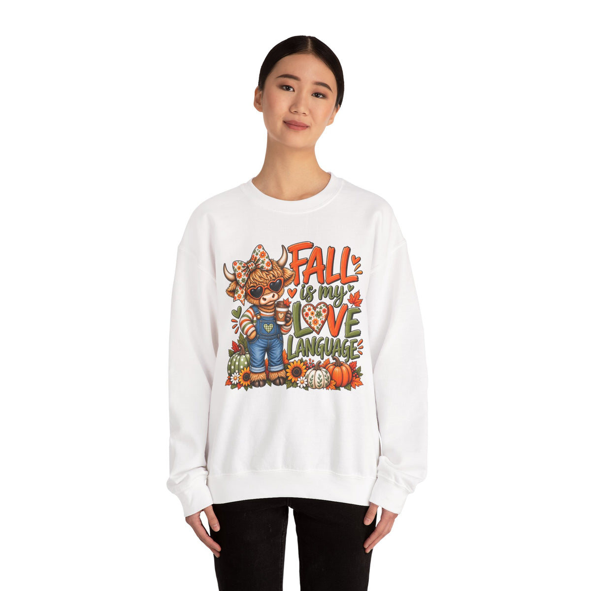 Fall Is My Love Language Sweatshirt — Cute Autumn Cow Graphic Crewneck