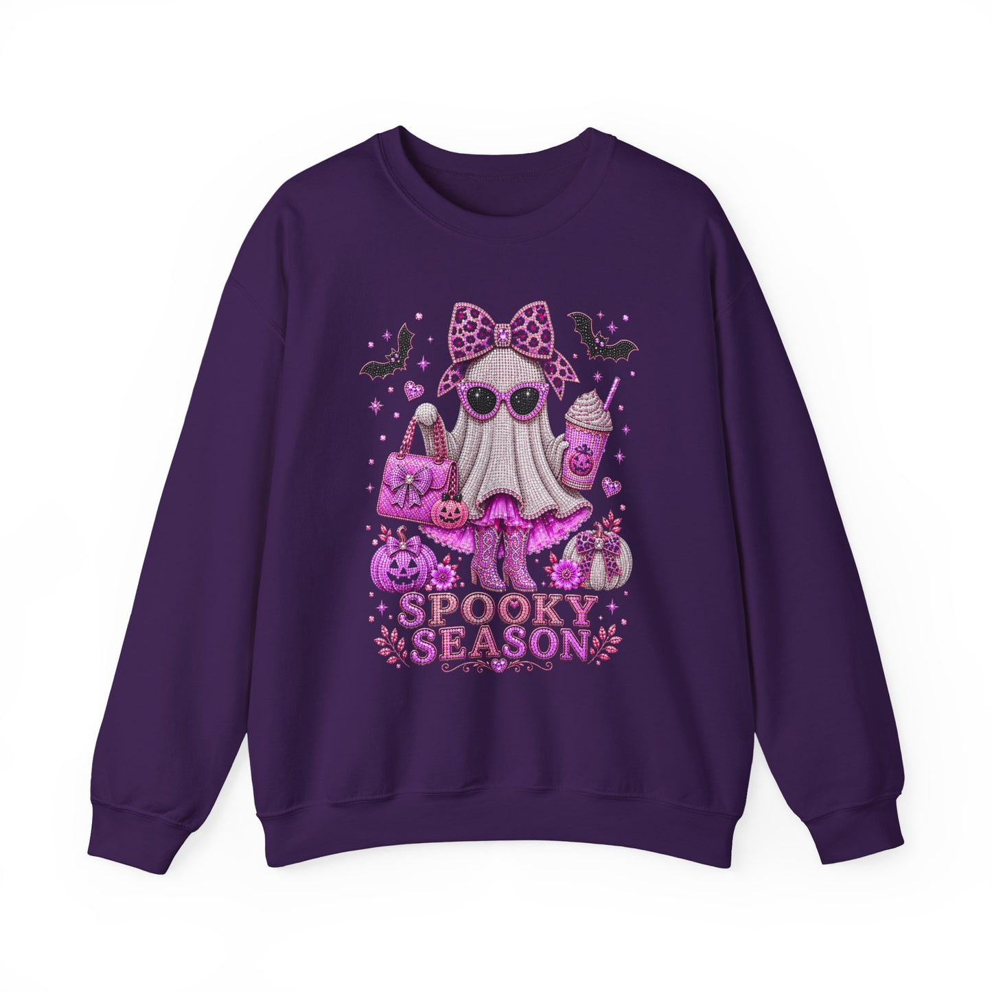 Spooky Season Ghost Crewneck Sweatshirt — Cute Pink Halloween Graphic