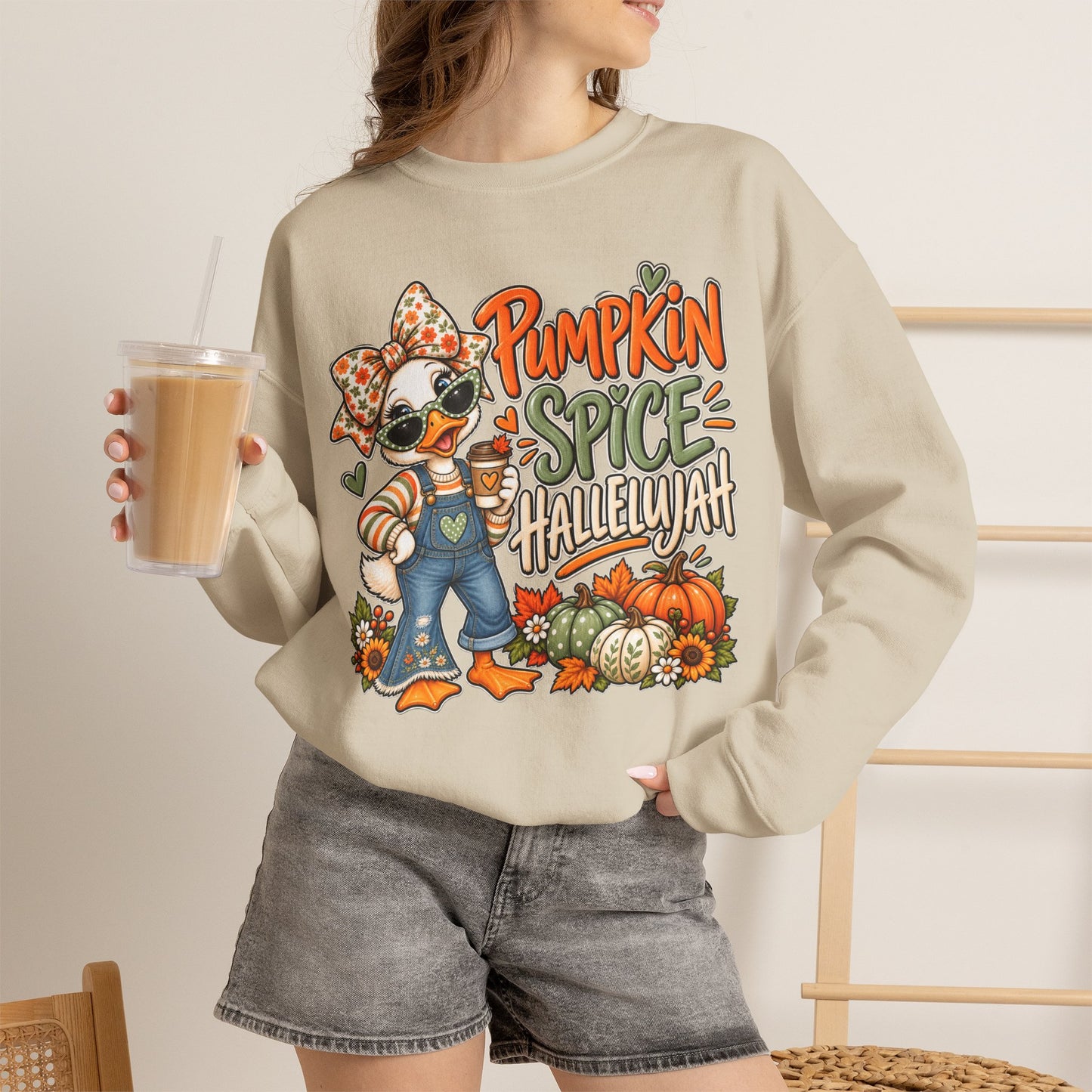 Pumpkin Spice Hallelujah Sweatshirt — Cute Fall Duck Graphic