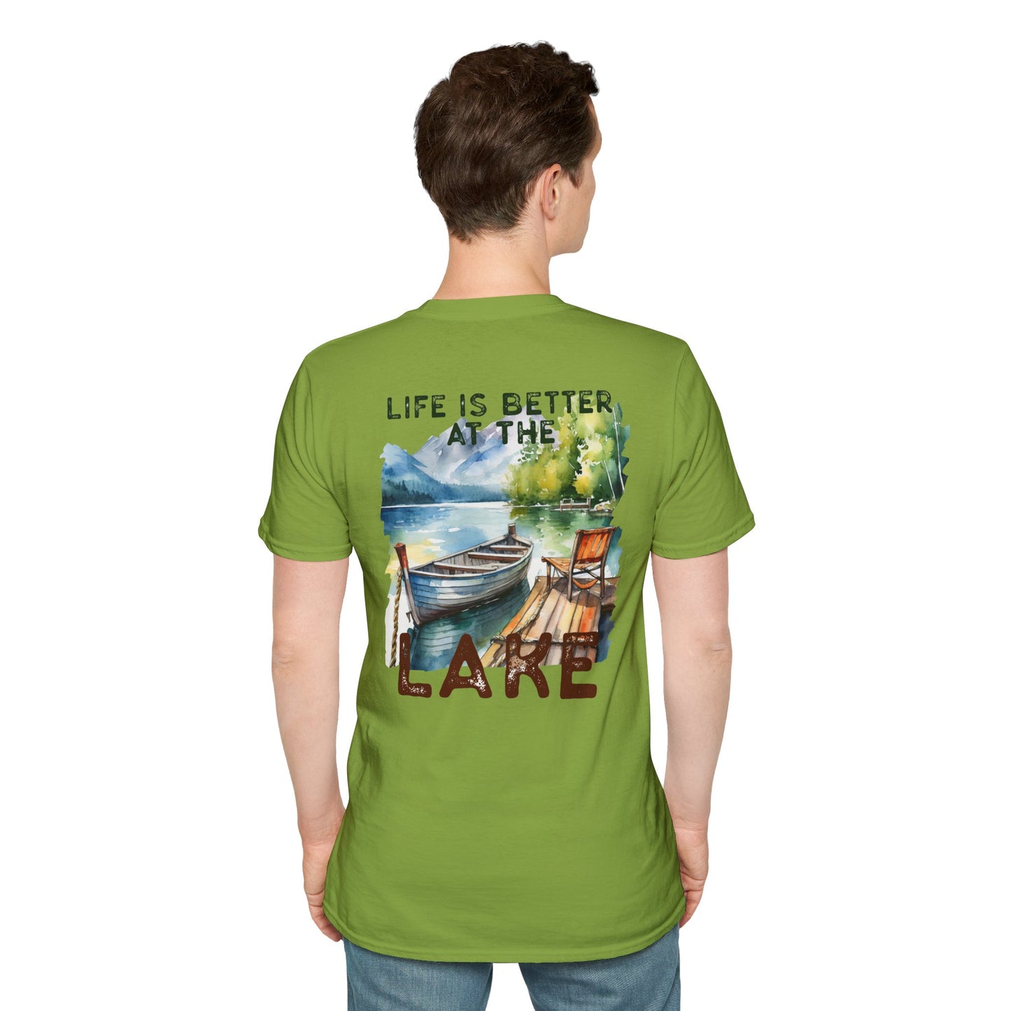 Lake Life T-Shirt — "Life Is Better at the Lake" Boat, Dock & Rocking Chair Design